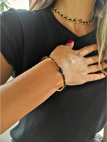 Tükkan Accessories Yilan Figür Siyah Zirkon Taş Gold Kaplama Kelepçe Çelik Bileklik-