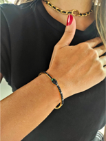 Tükkan Accessories Yilan Figür Siyah Zirkon Taş Gold Kaplama Kelepçe Çelik Bileklik-