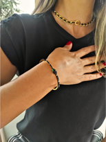 Tükkan Accessories Yilan Figür Siyah Zirkon Taş Gold Kaplama Kelepçe Çelik Bileklik-