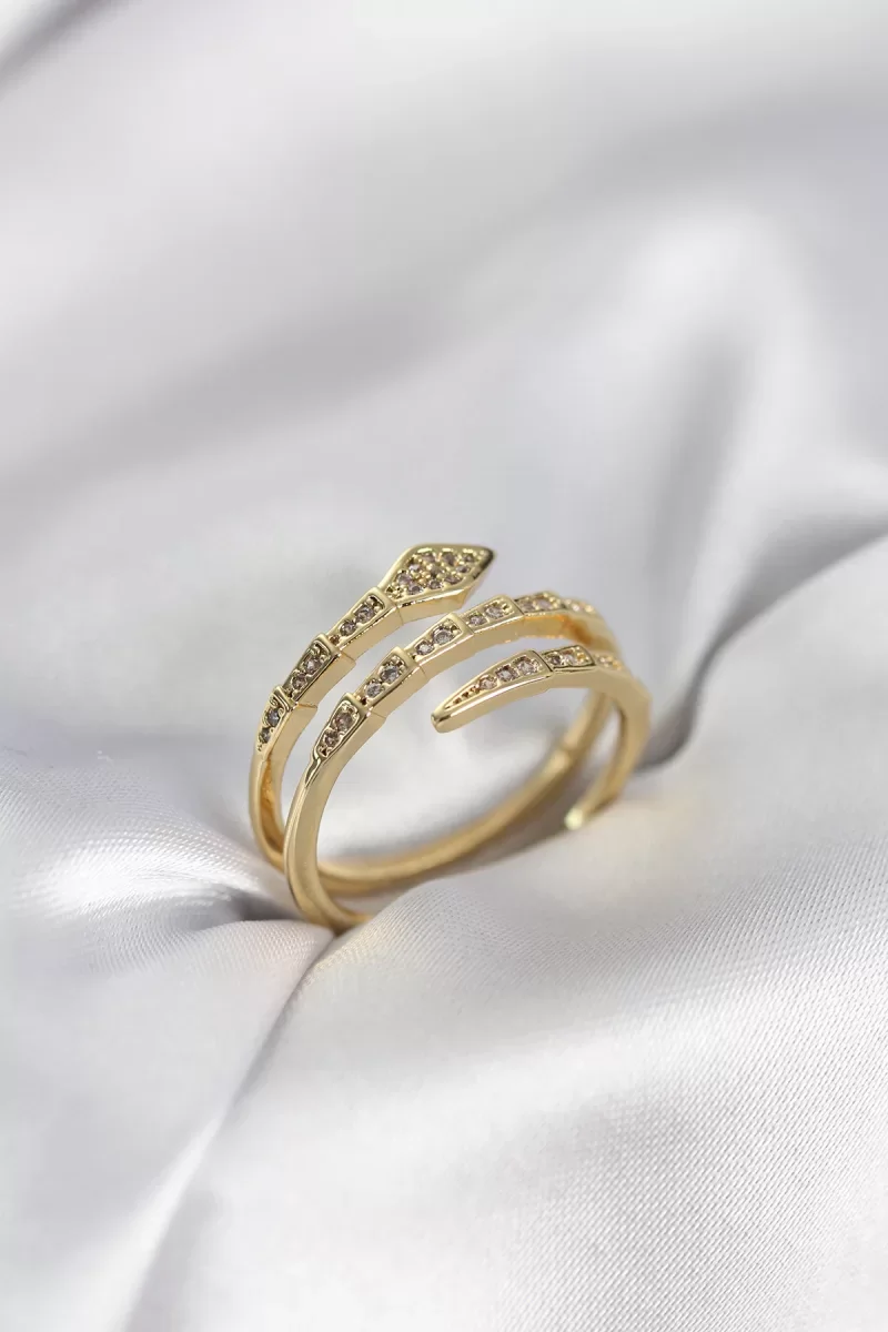 Yılan Model Gold Renk Zirkon Taşlı Kadın Yüzük - Lisinya