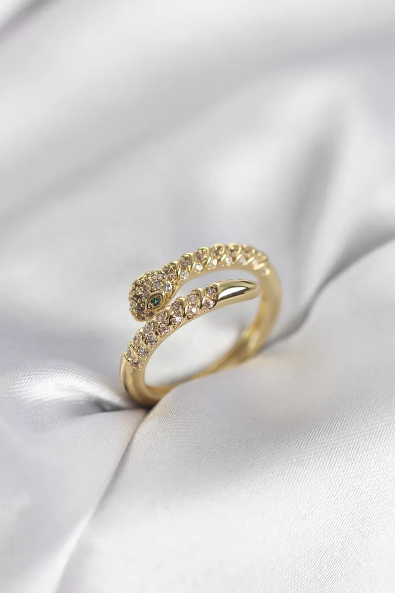 Yılan Model Gold Renk Zirkon Taşlı Kadın Yüzük - Lisinya