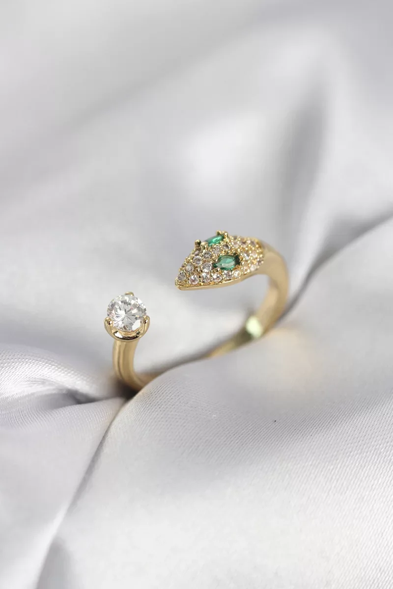 Yılan Model Zirkon Taşlı Gold Renk Kadın Yüzük - Lisinya