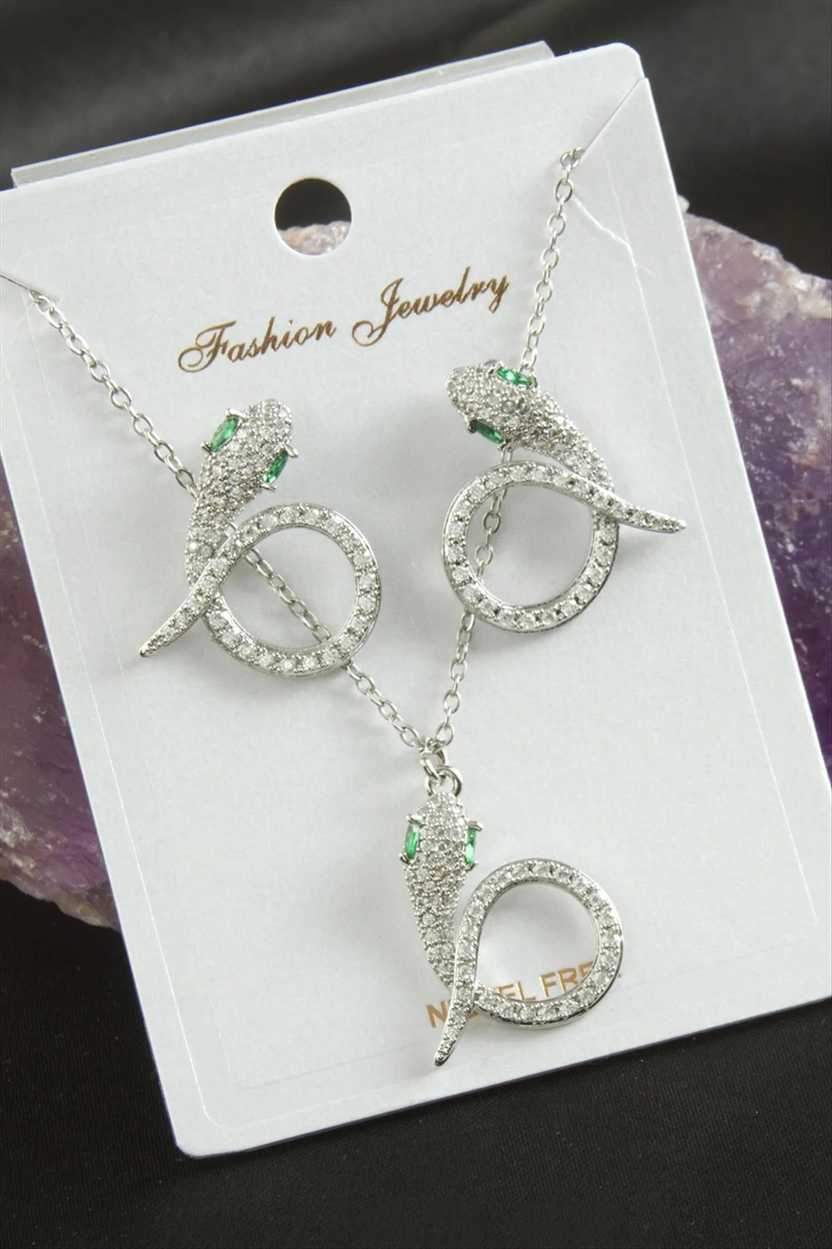 Yılan Zirkon Taşlı Lüks Set Kolye