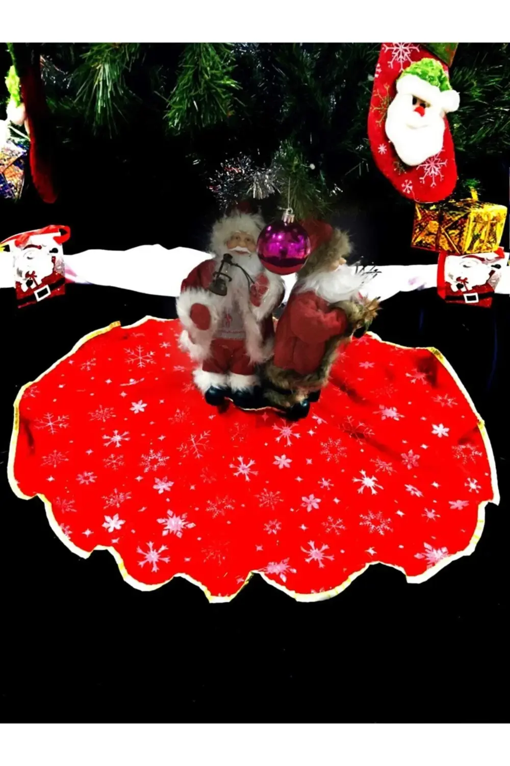 Parti Kırtasiye Yılbaşı Ağaç Altı Örtüsü / Kırmızı Simli Ağaç Altı Örtüsü / 90*90