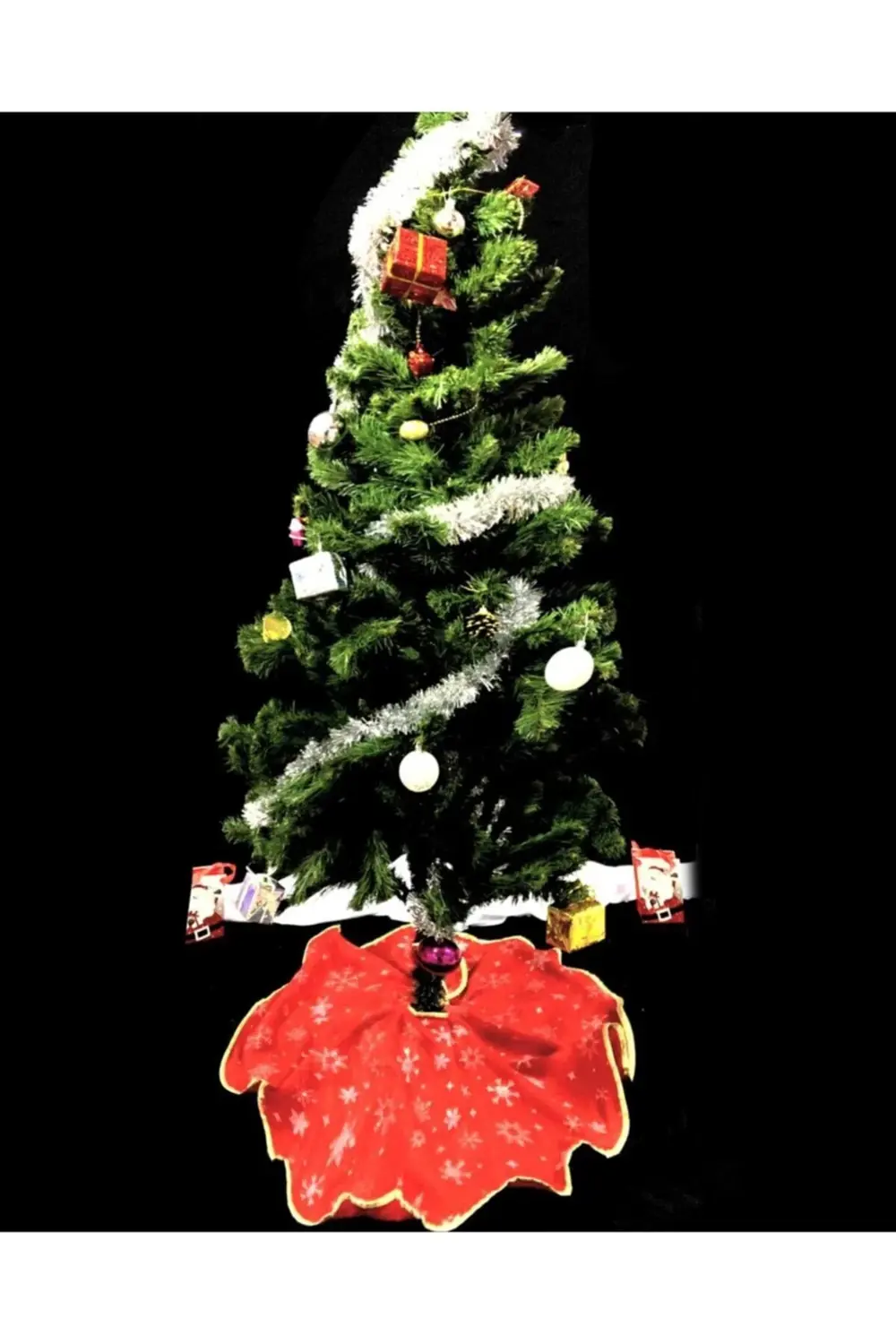 Yılbaşı Ağaç Altı Örtüsü / Kırmızı Simli Ağaç Altı Örtüsü / 90*90