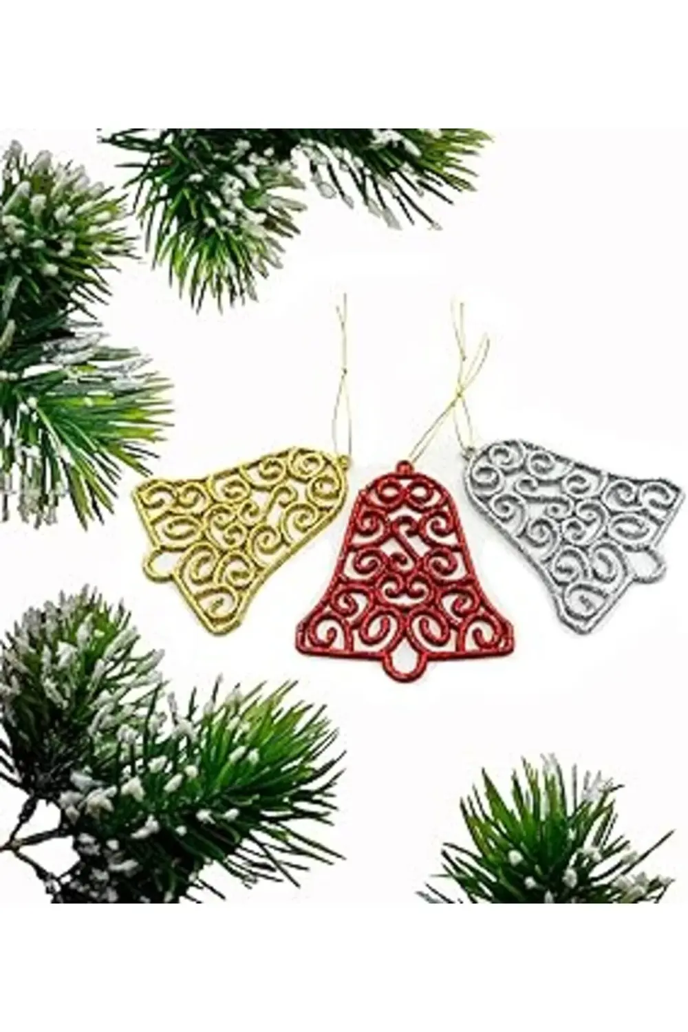 Yılbaşı Ağacı İçin Asılabilir Çan Süsleri – Parlak Simli 3’Lü Dek