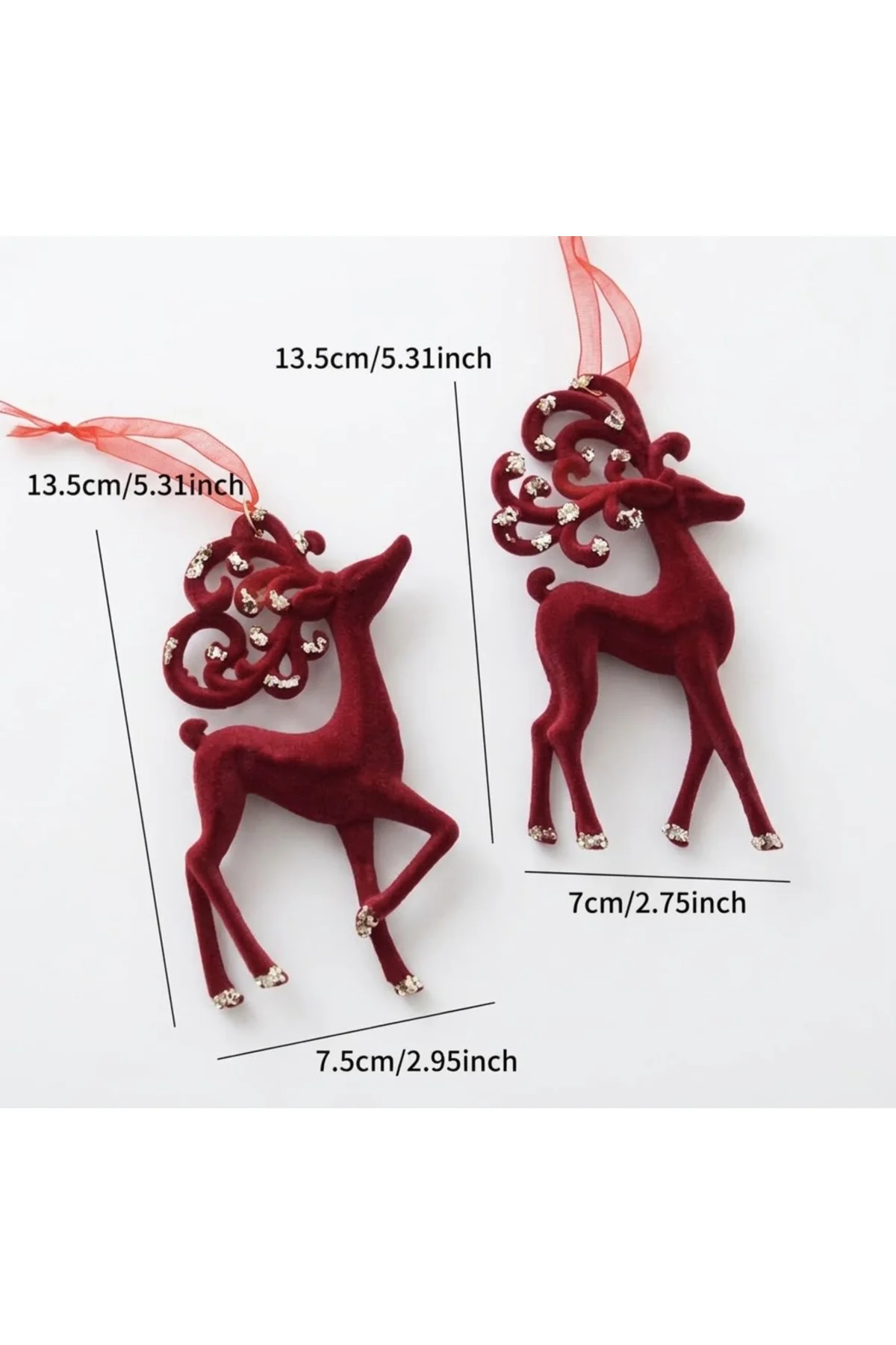 Yılbaşı Ağacı Süsü 2'li Set (13.5 cm) – Kırmızı Kadife Geyik Figürlü Simli Ağaç Süsü Yılbaşı Ağacı Süsü 2'li Set (13.5 cm) – Kırmızı Kadife Geyik Figürlü Simli Ağaç Süsü