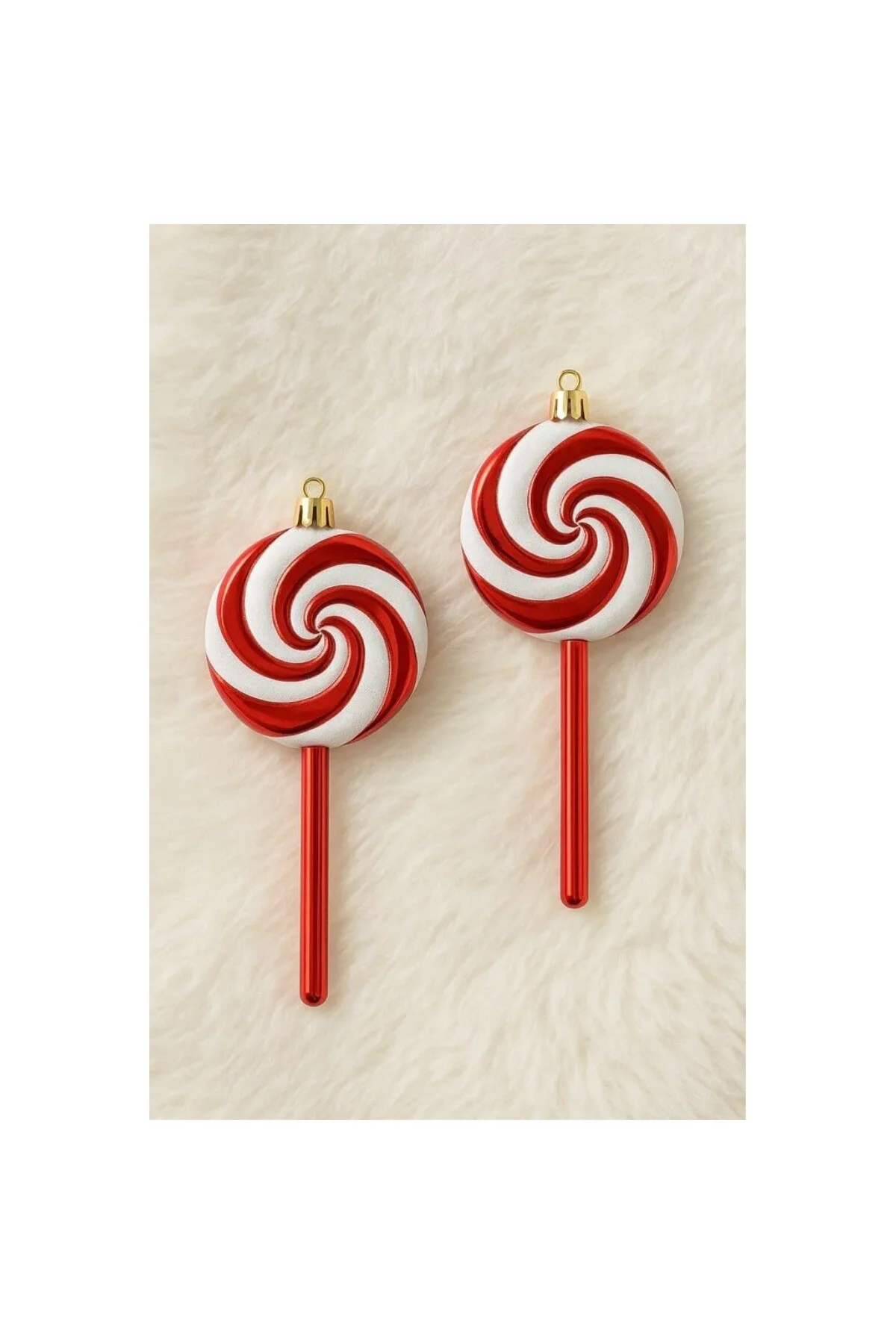 Yılbaşı Ağacı Süsü Kırmızı Beyaz Spiral Lolipop Şeker 2'li Set