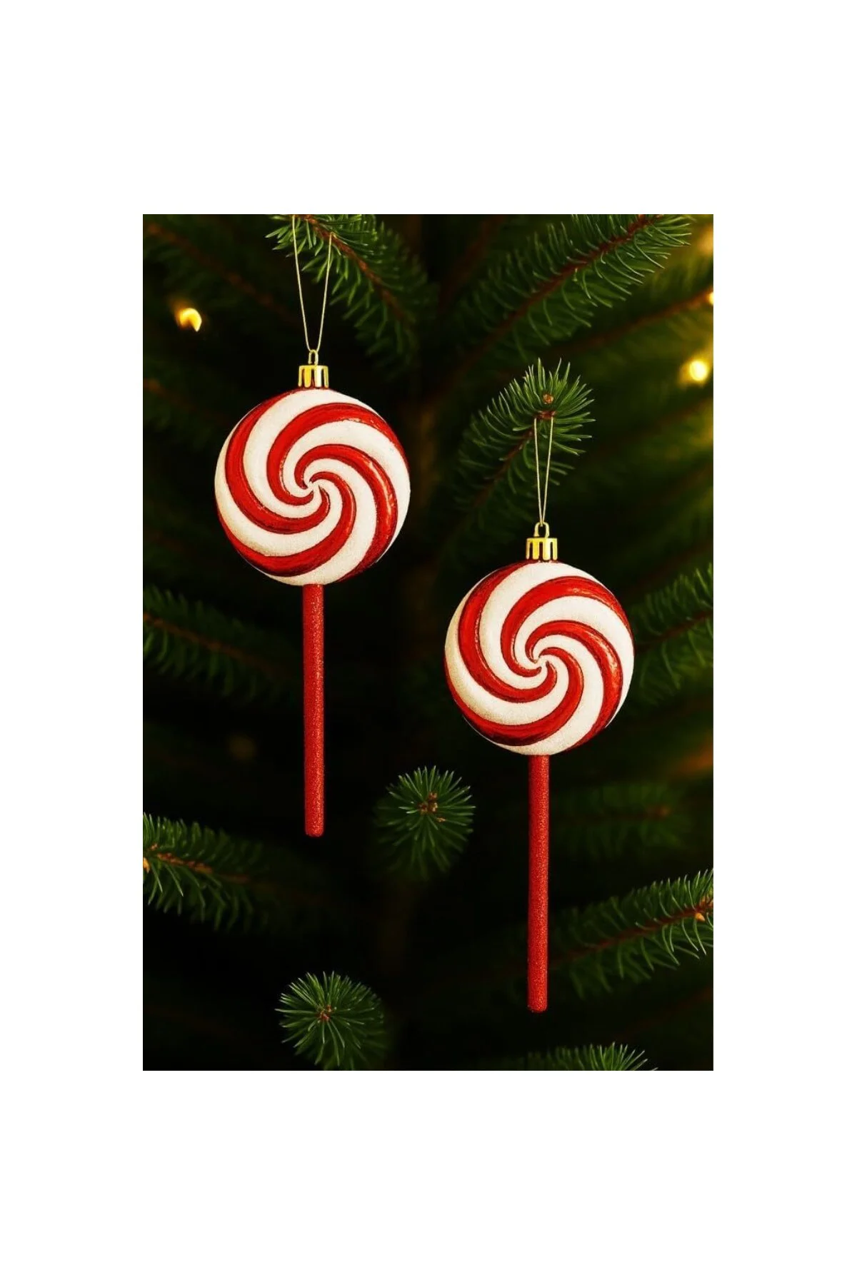 Yılbaşı Ağacı Süsü Kırmızı Beyaz Spiral Lolipop Şeker 2'li Set