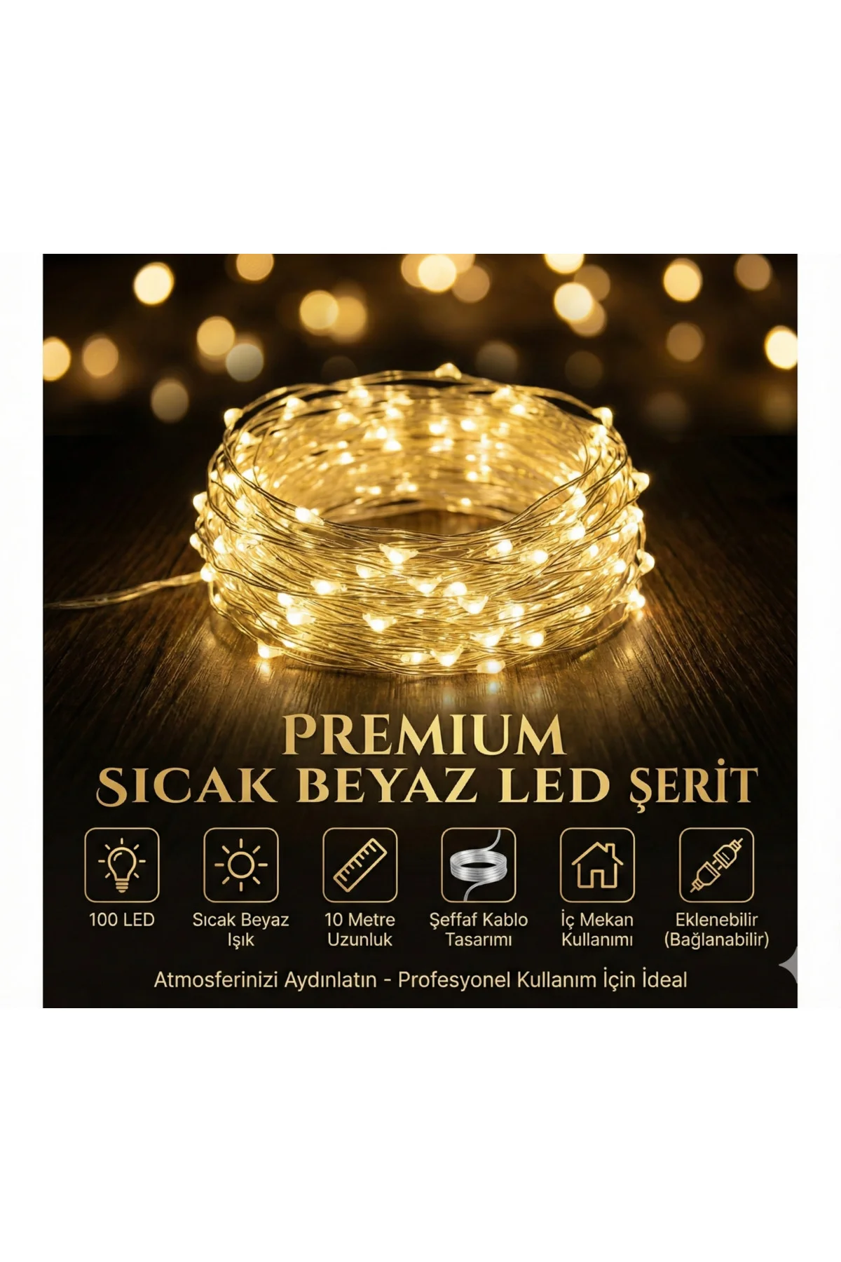 Yılbaşı Aydınlatması 100 Led Perde Hortum Sıcak Beyaz Işık - 10 Metre Dekoratif Şeffaf Kablolu Süs Yılbaşı Aydınlatması 100 Led Perde Hortum Sıcak Beyaz Işık - 10 Metre Dekoratif Şeffaf Kablolu Süs - Görsel 3