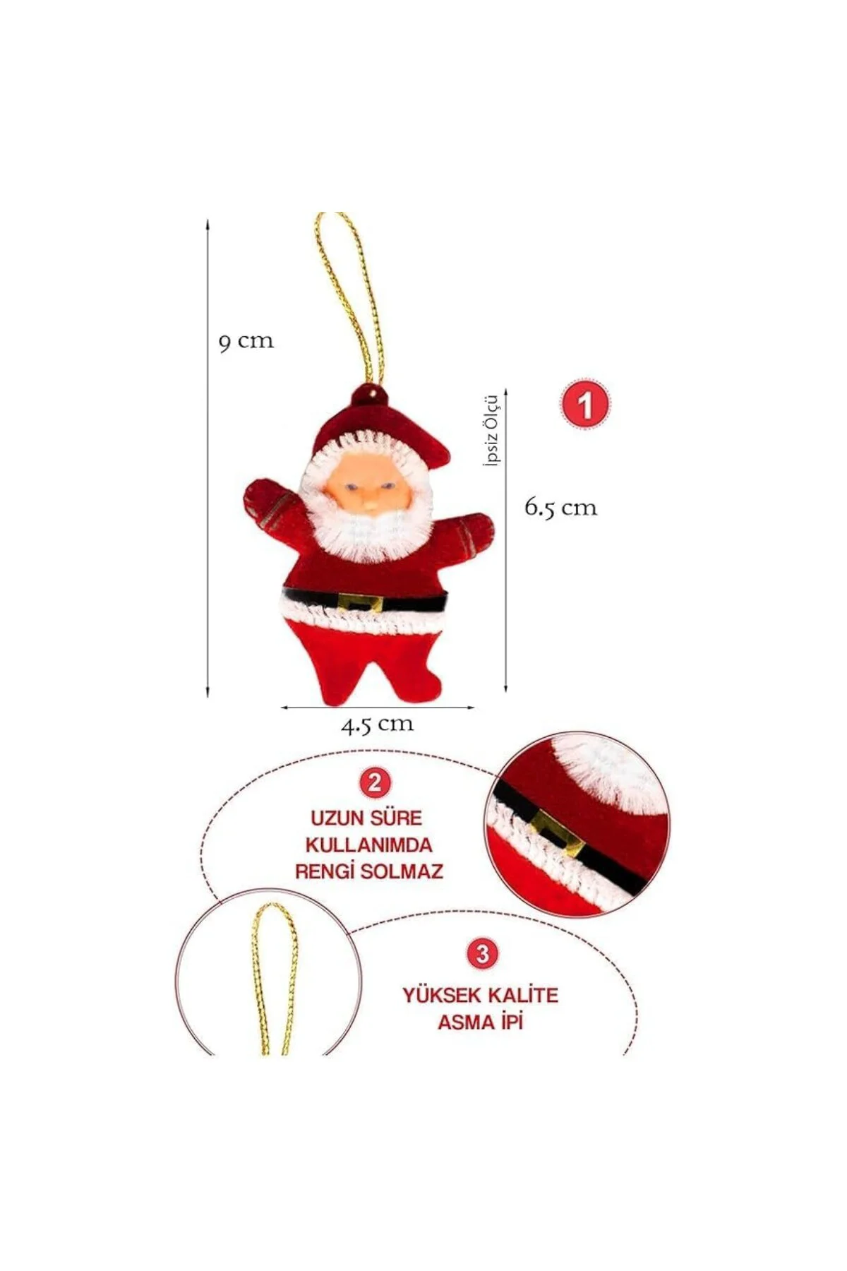 Yılbaşı Çam Ağacı Süsü Noel Baba 6'lı 6,5cm