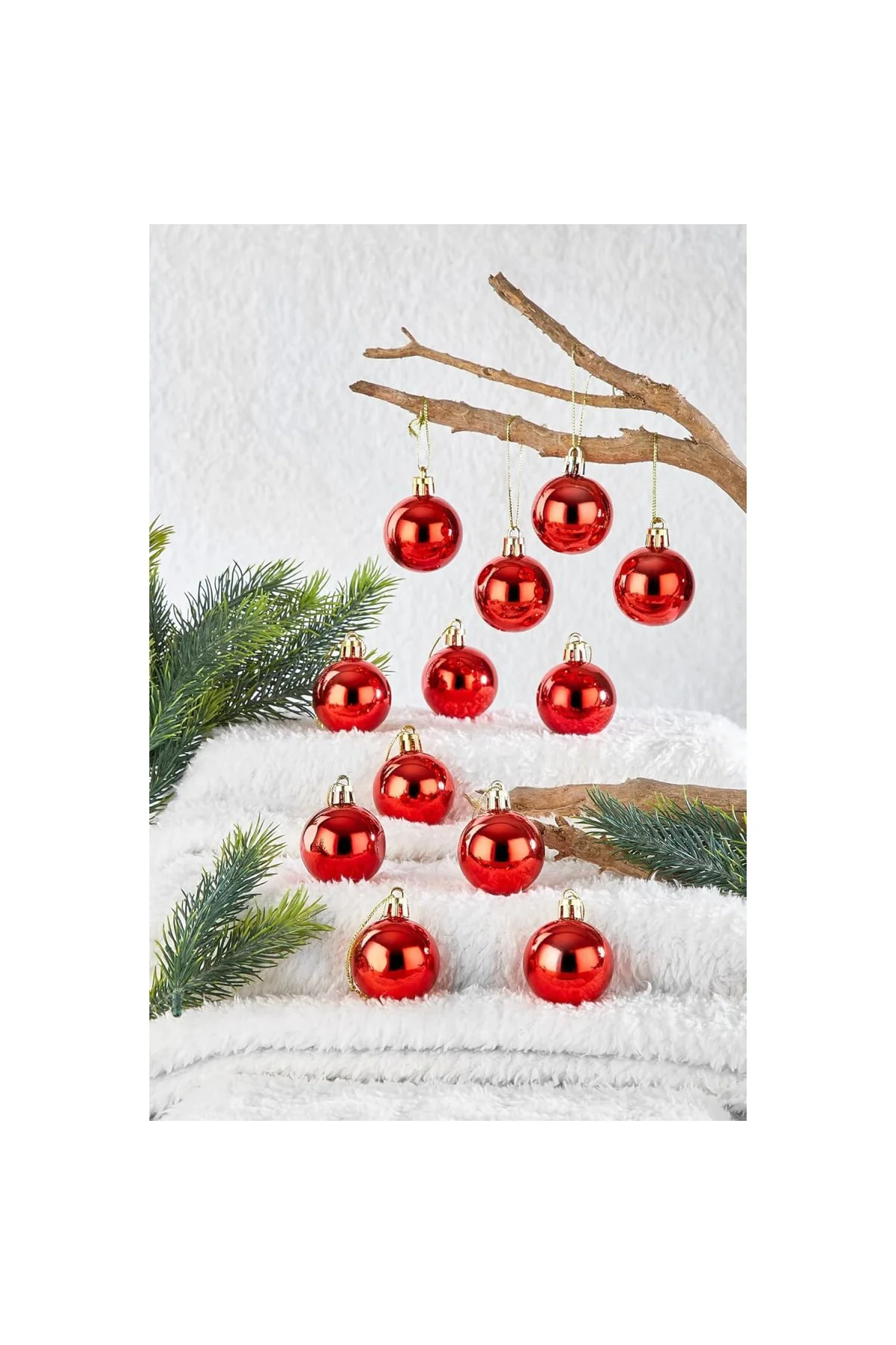yılbaşı çam ağacı süsü kırmızı 4 cm 12li cici top