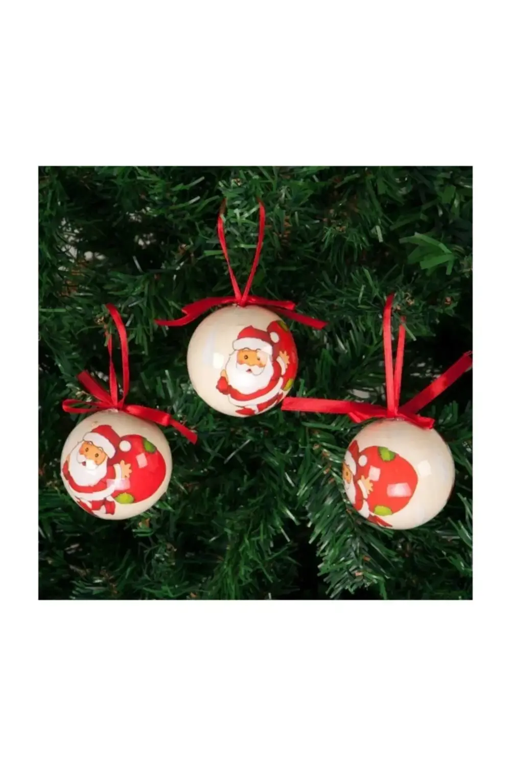 Yılbaşı Çam Ağacı Süsü Noel Baba Desenli Top 6 cm 1 adet