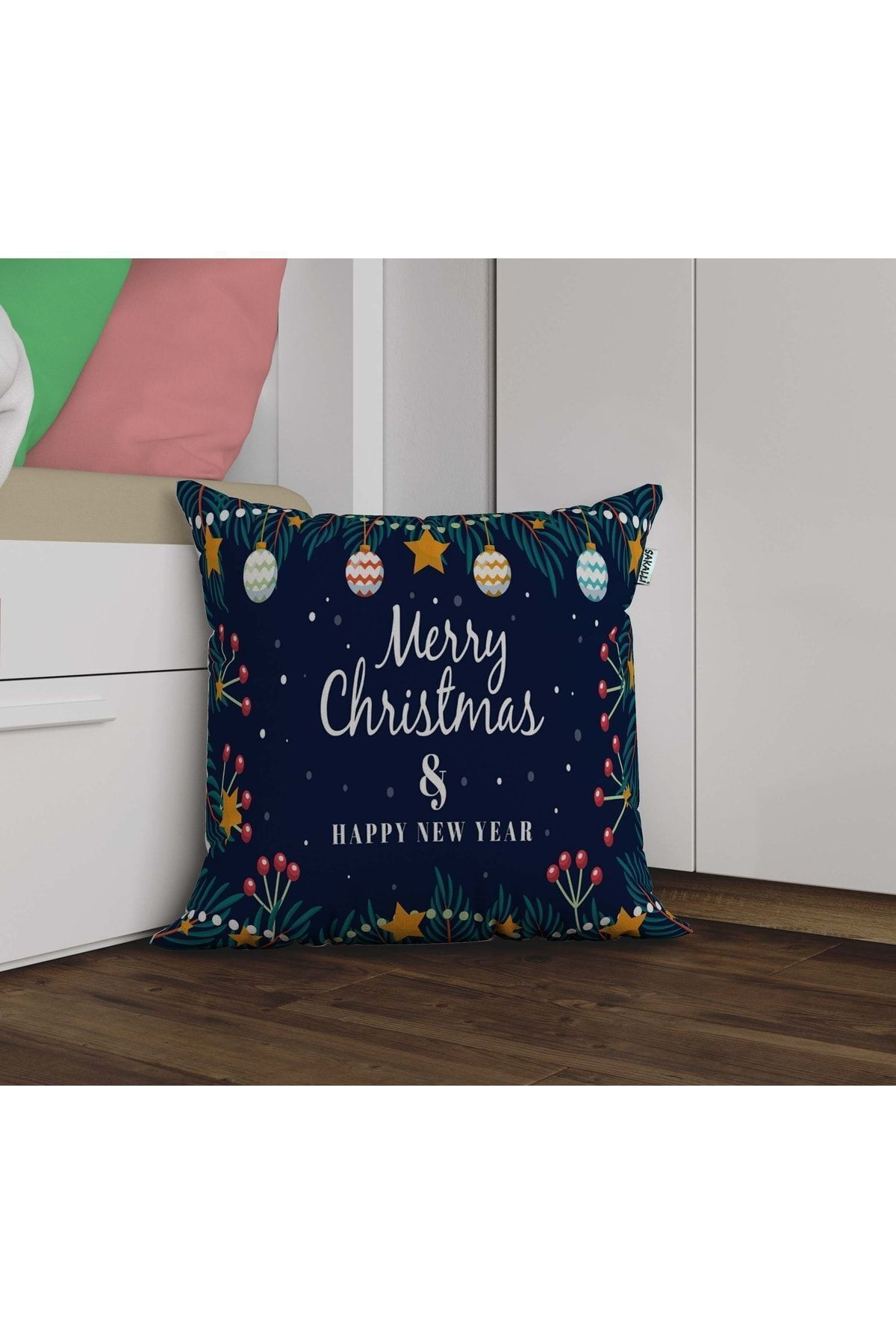 Yılbaşı Desen 3d Digital Baskılı Dekoratif Kırlent Kılıfı