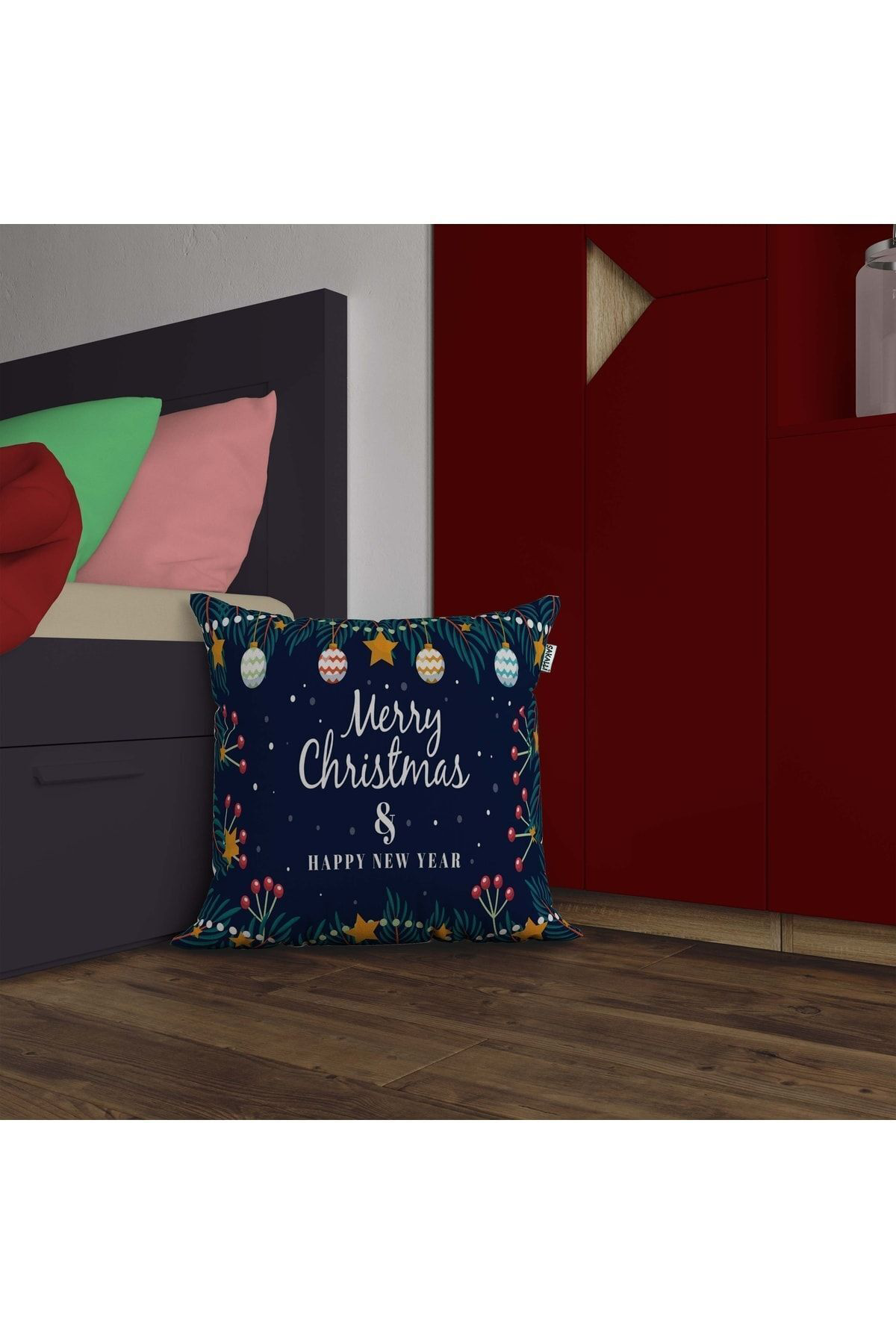 Yılbaşı Desen 3d Digital Baskılı Dekoratif Kırlent Kılıfı