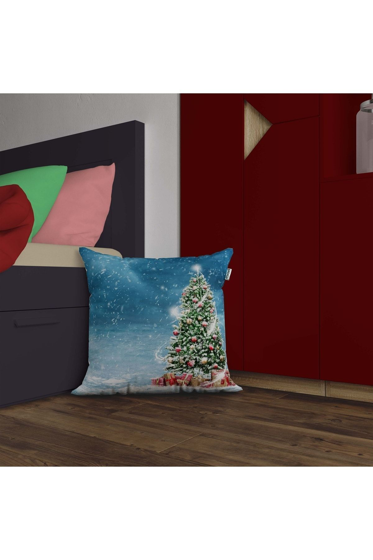 Yılbaşı Desenli 3d Baskılı Kırlent Kılıfı
