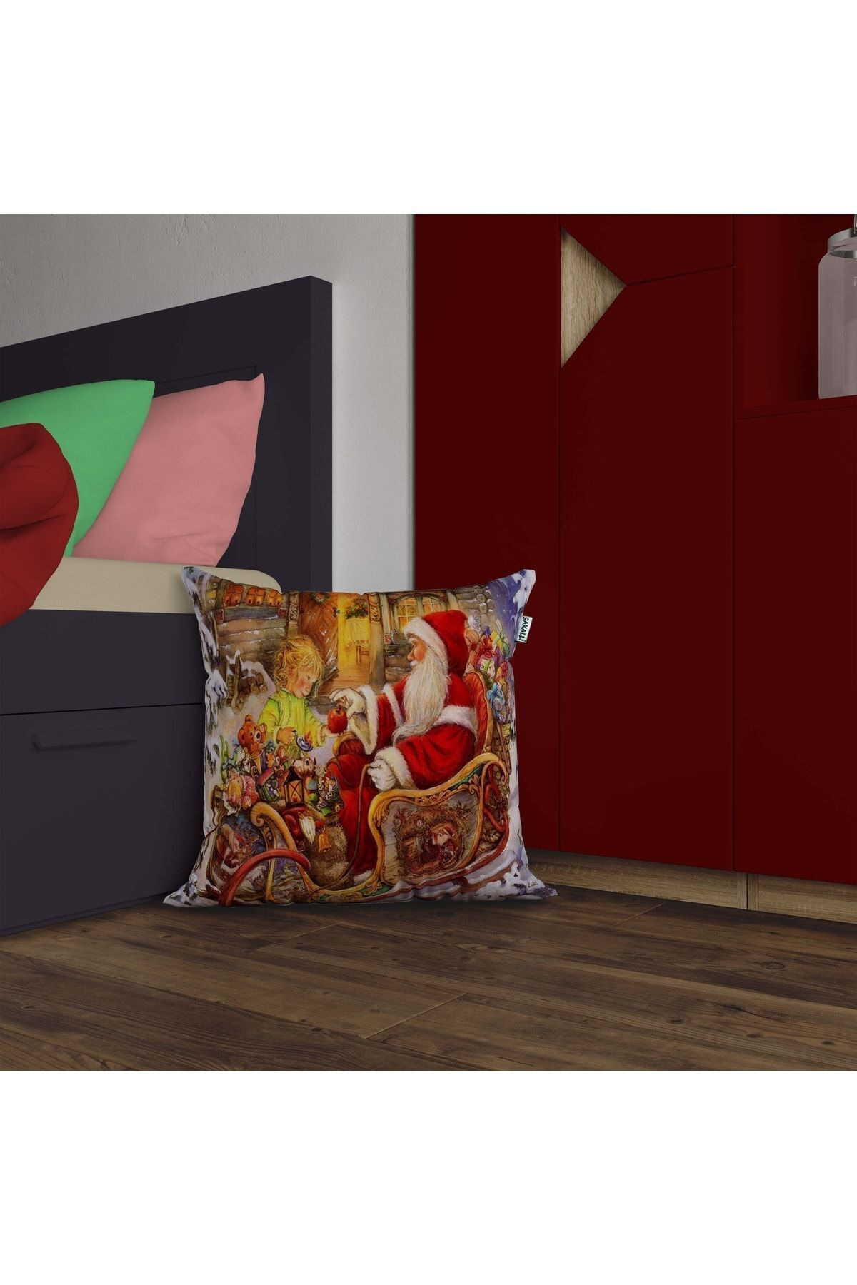 Sakallı Yılbaşı Hediyesi 3D Digital Baskılı Dekoratif Kırlent Kılıfı