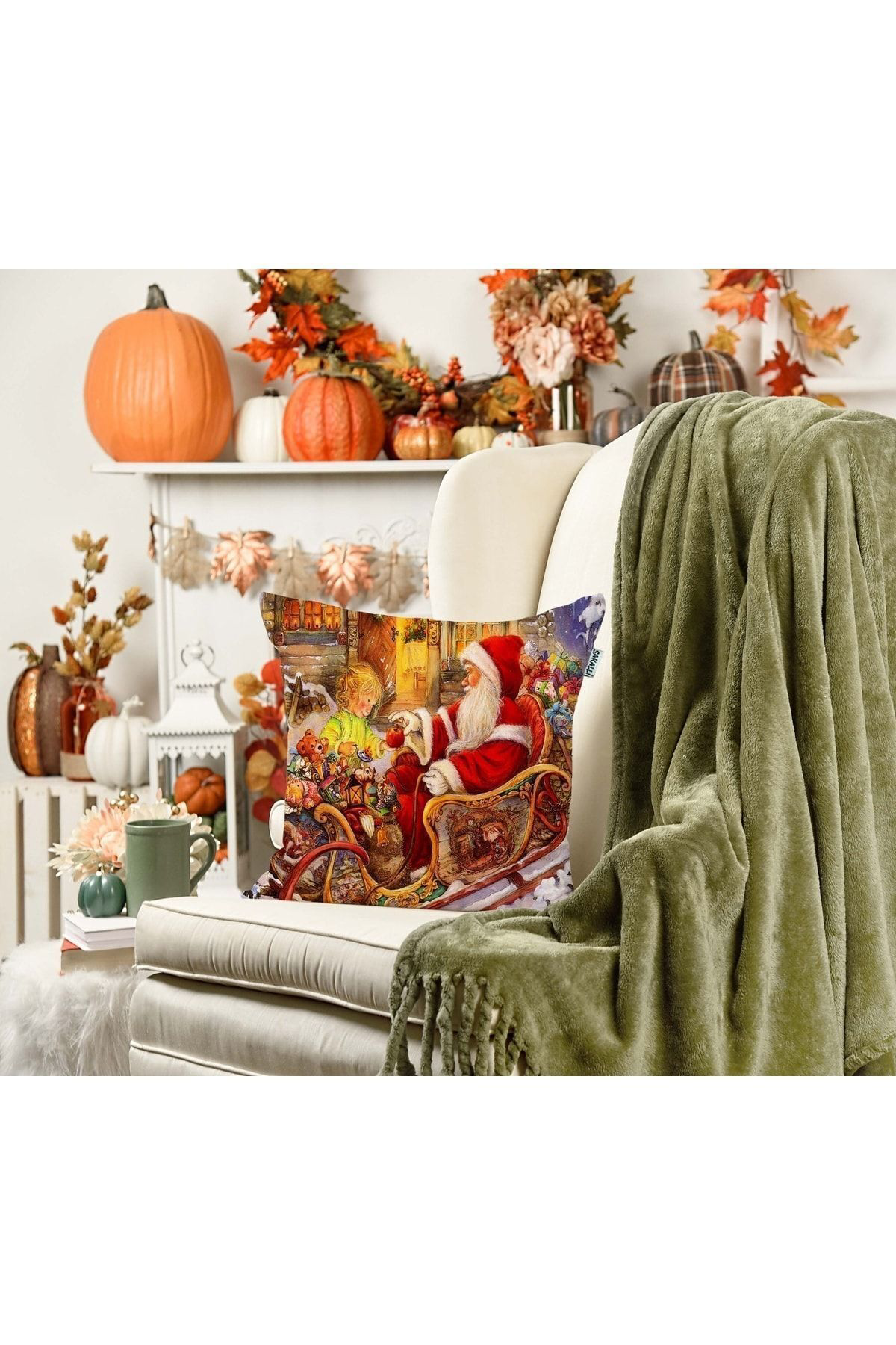 Sakallı Yılbaşı Hediyesi 3D Digital Baskılı Dekoratif Kırlent Kılıfı