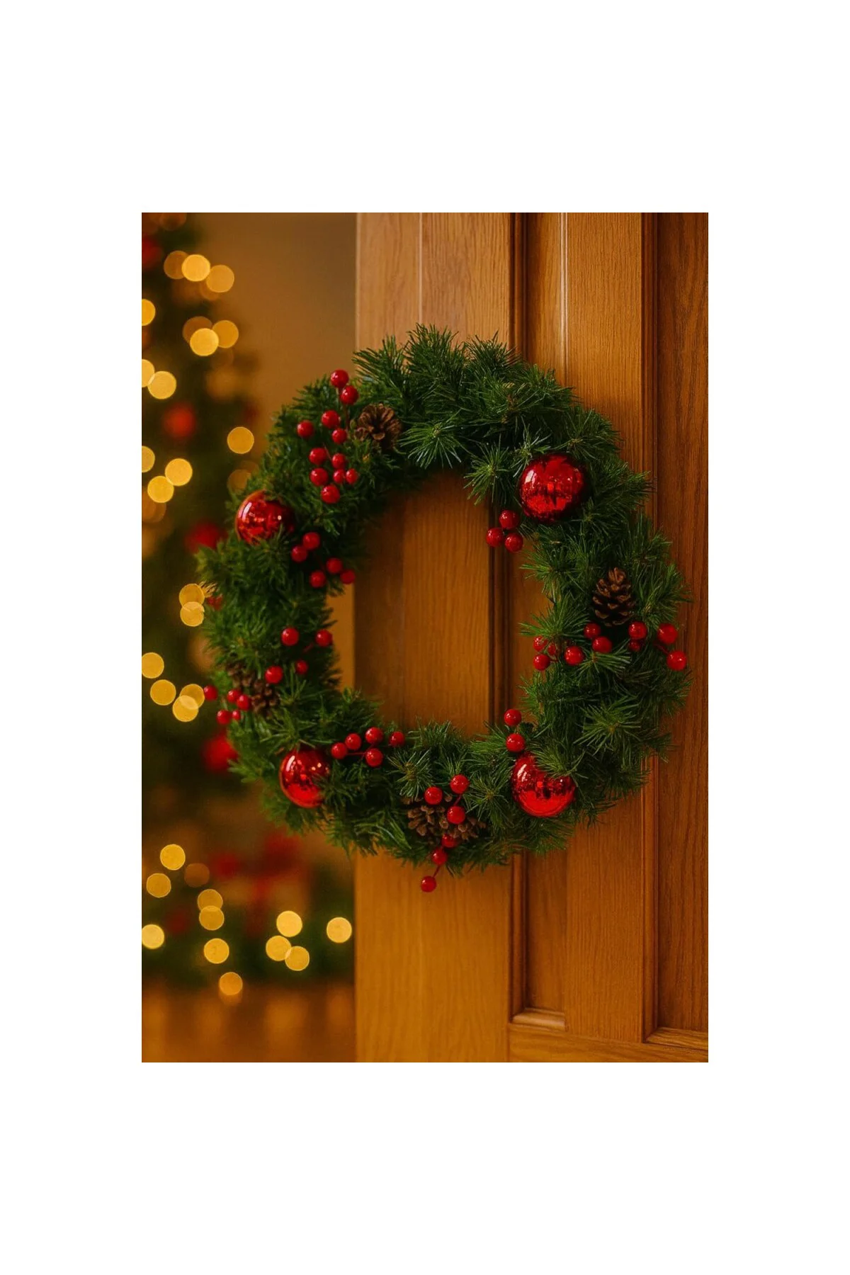 Yılbaşı Kapı Süsü Kapı Çelengi 30 x 30 Cm Yılbaşı Kozalaklı Lüks 