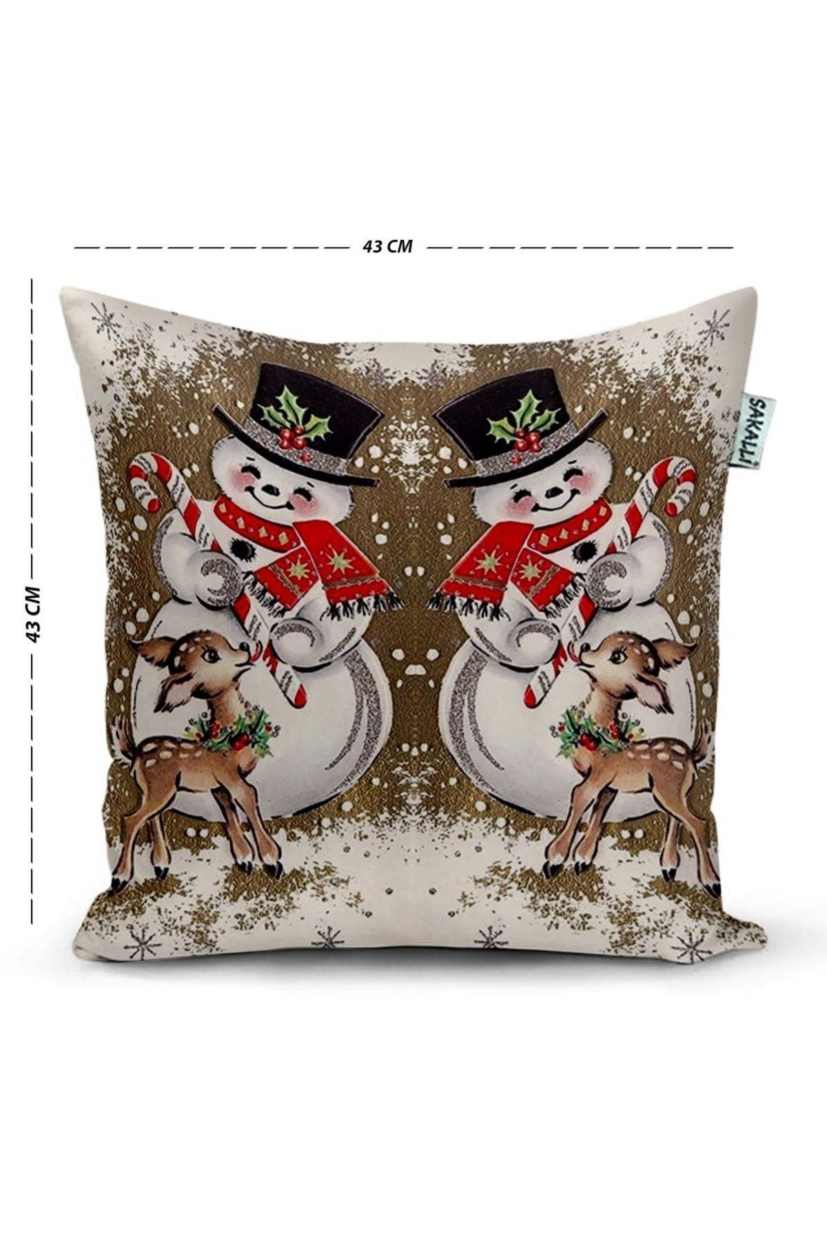 Yılbaşı Kardan Adam Desenli 3d Digital Baskılı Kırlent Kılıfı