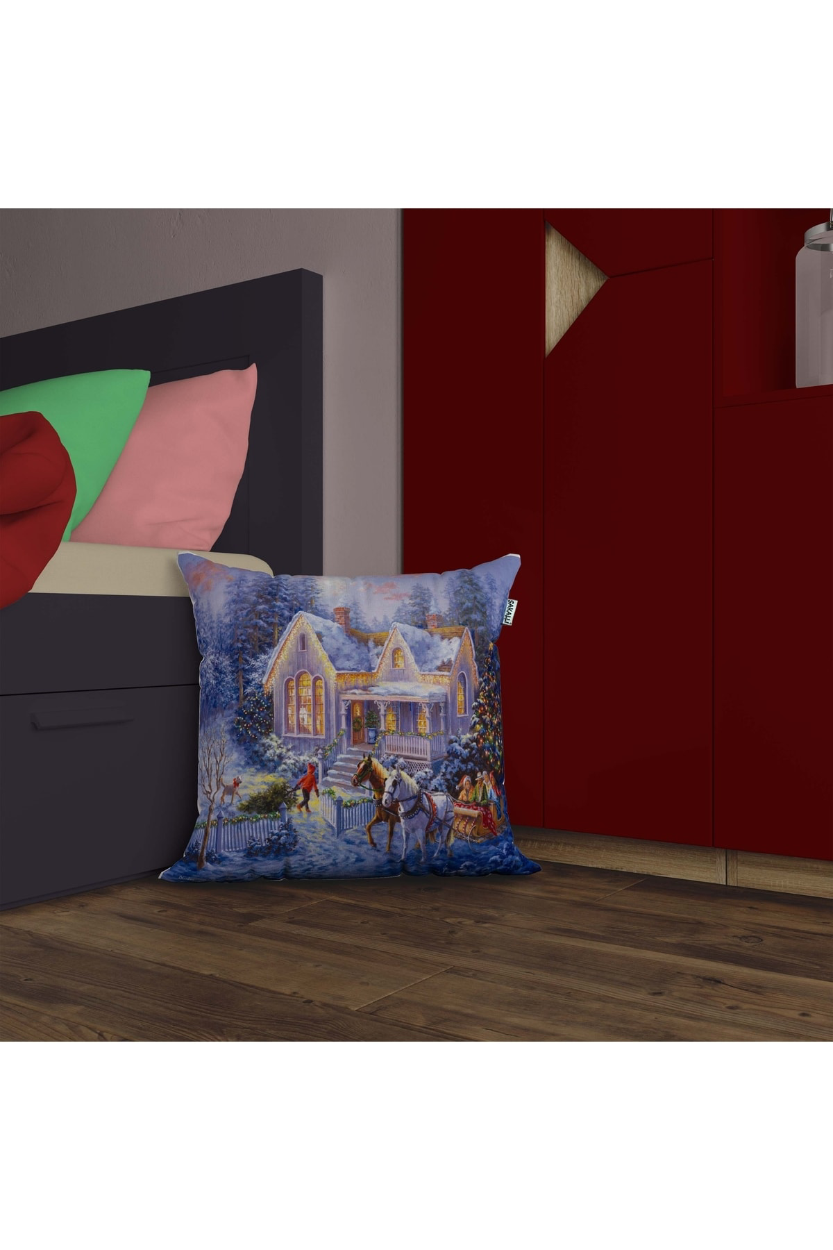 Yılbaşı Kart Postal Desen 3d Digital Baskılı Dekoratif Kırlent Kı