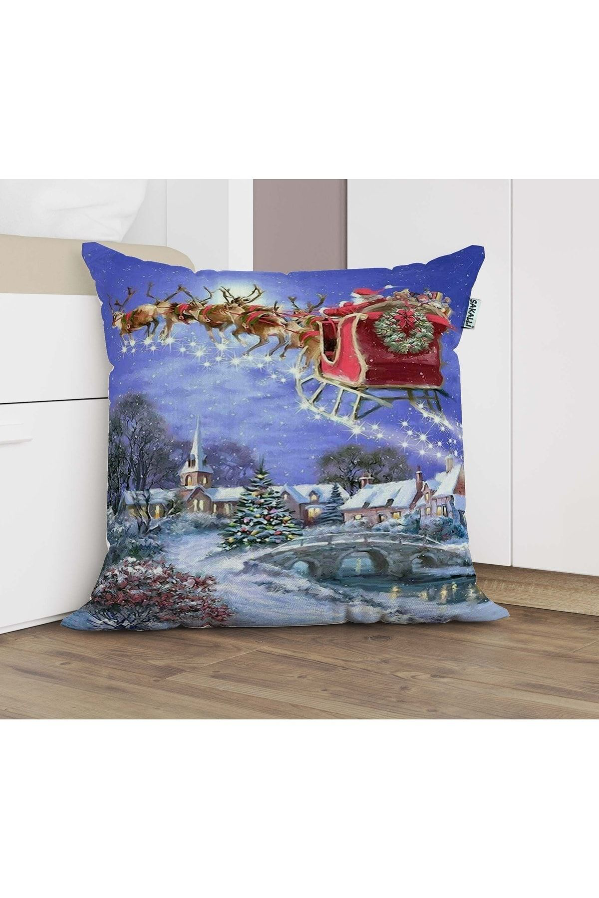 Sakallı Yılbaşı Kart Postal Desen 3D Digital Baskılı Dekoratif Kırlent Kı