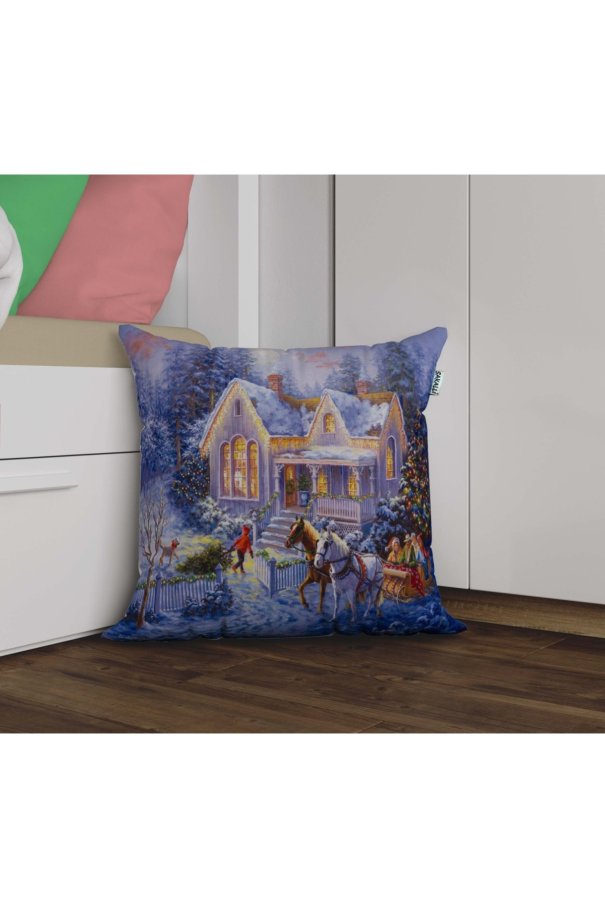 Yılbaşı Kart Postal Desen 3d Digital Baskılı Dekoratif Kırlent Kı