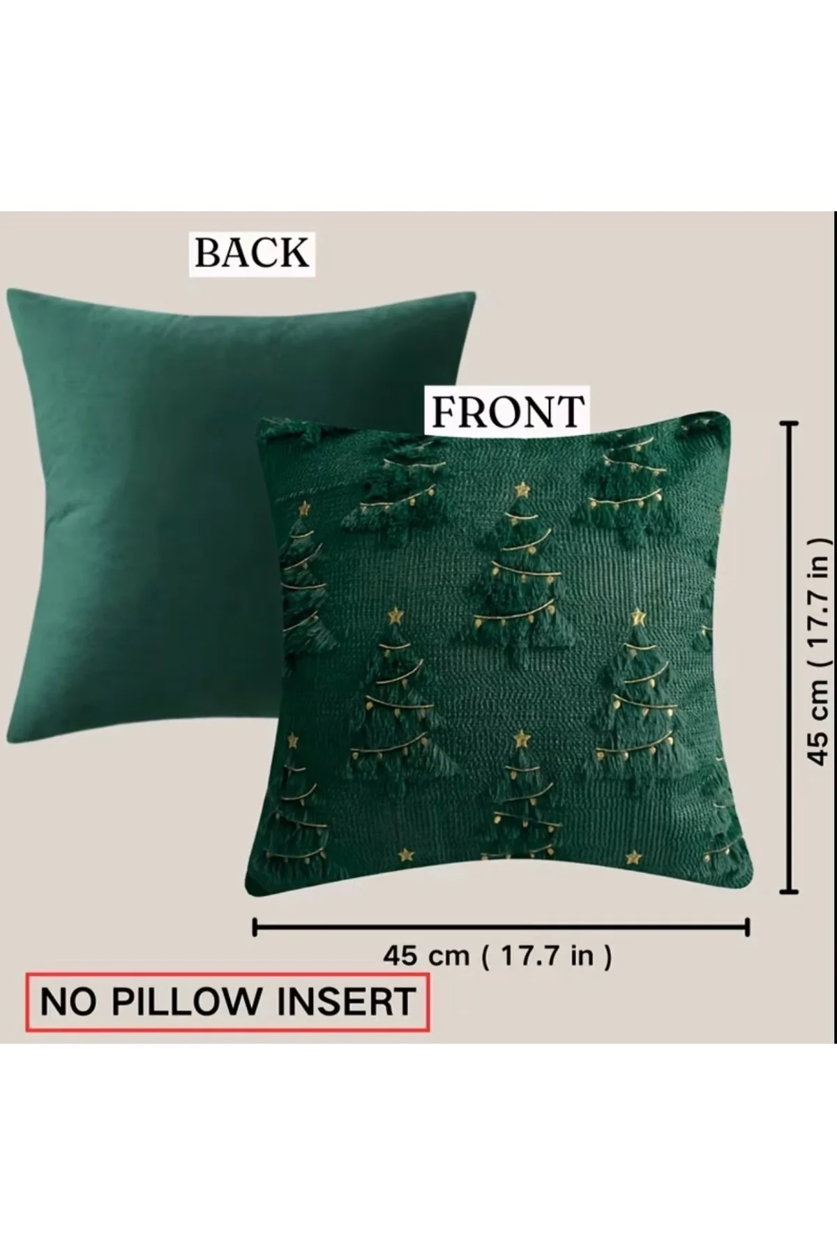 Yılbaşı Konseptli Dekoratif Kırlent Kılıfı 45x45 cm – Yeşil Çam Ağacı Püsküllü Ve Nakışlı Kırlent Kılıfı