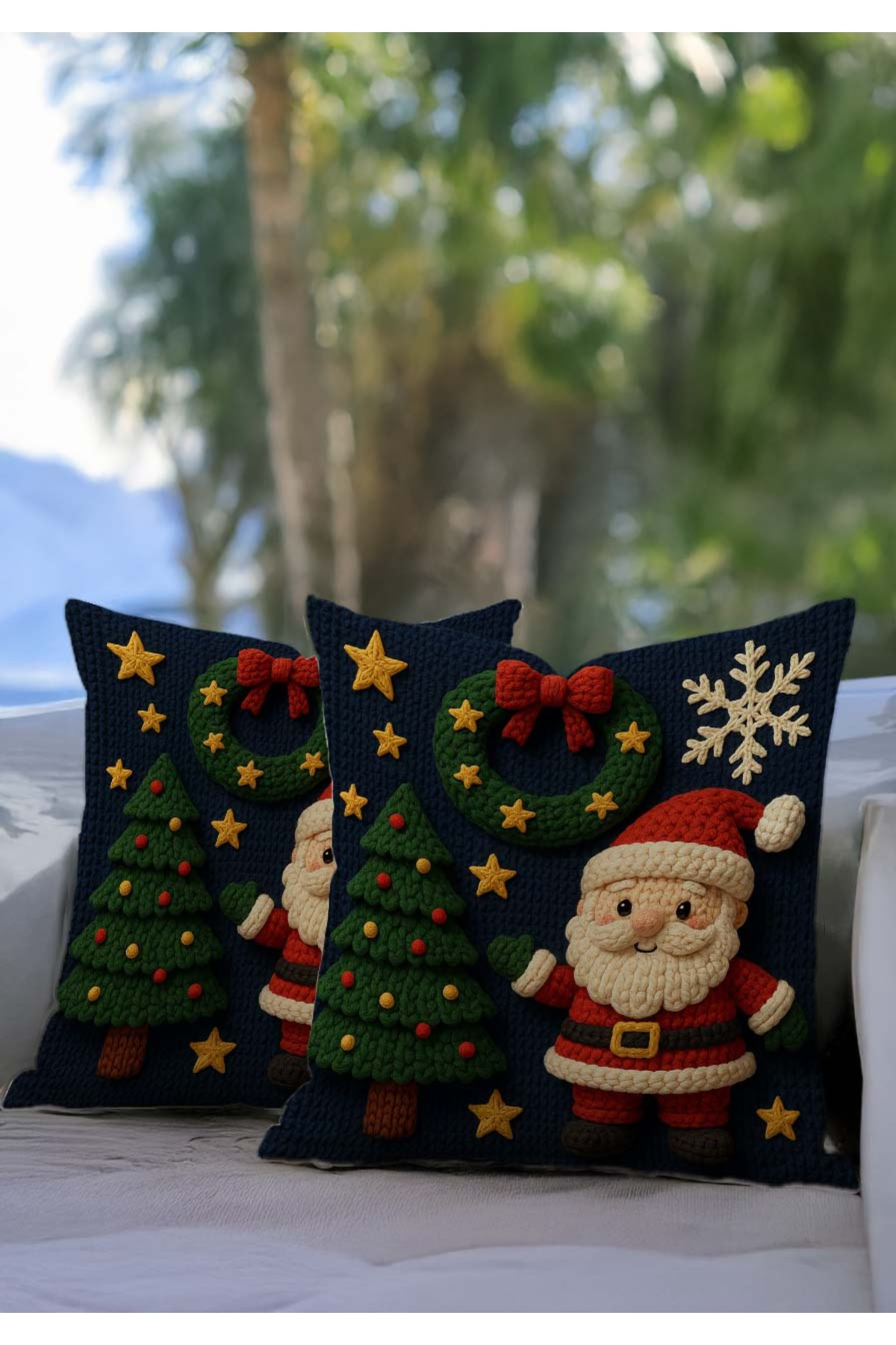 Sakallı Yılbaşı Lacivert Zeminli Noel Baba Ve Çam Ağacı Desenli Punch Nak