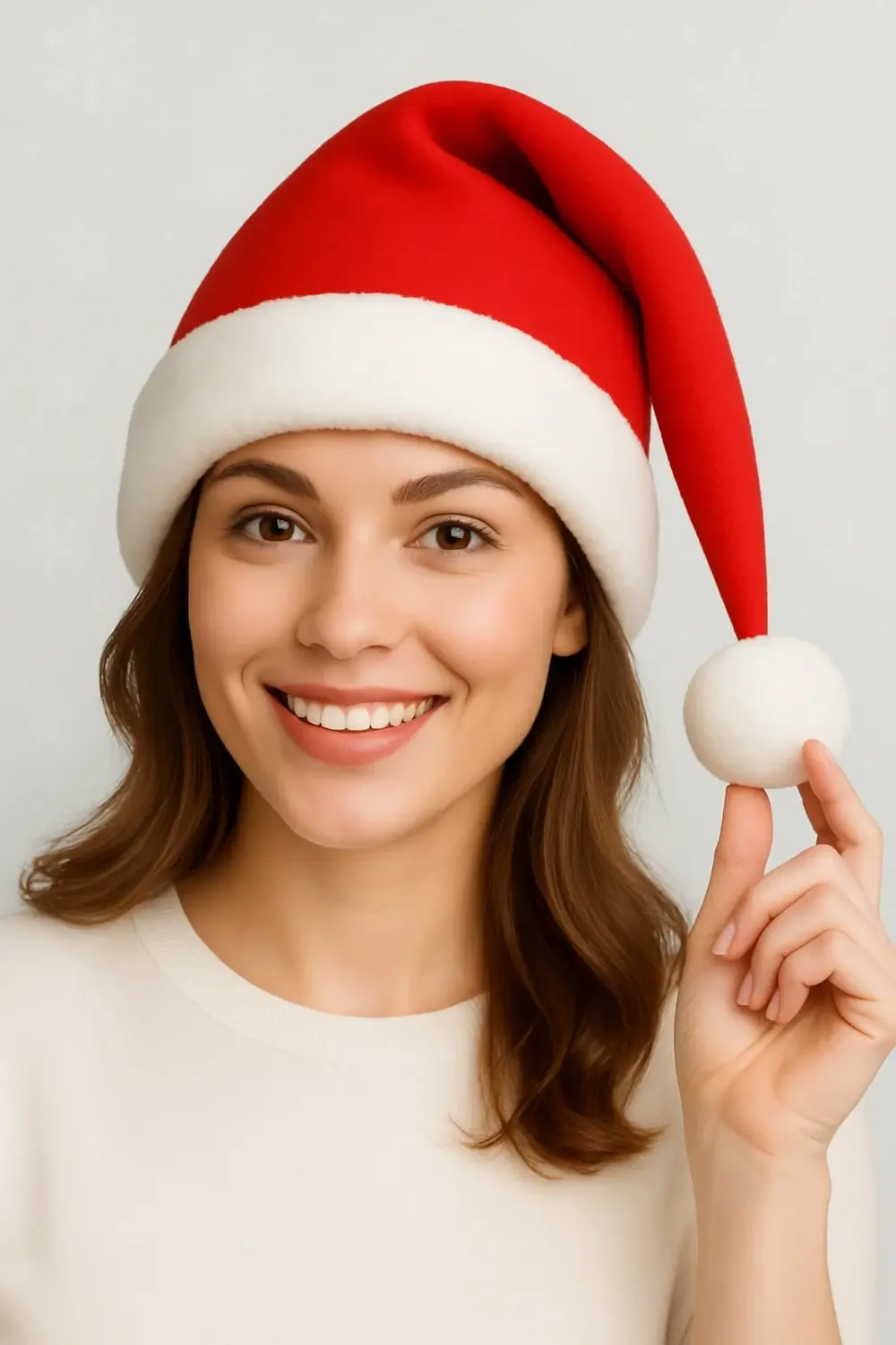 Parti Kırtasiye Yılbaşı Noel Şapkası Polar Kumaşlı Beyaz Ponponlu Kırmızı Parti K