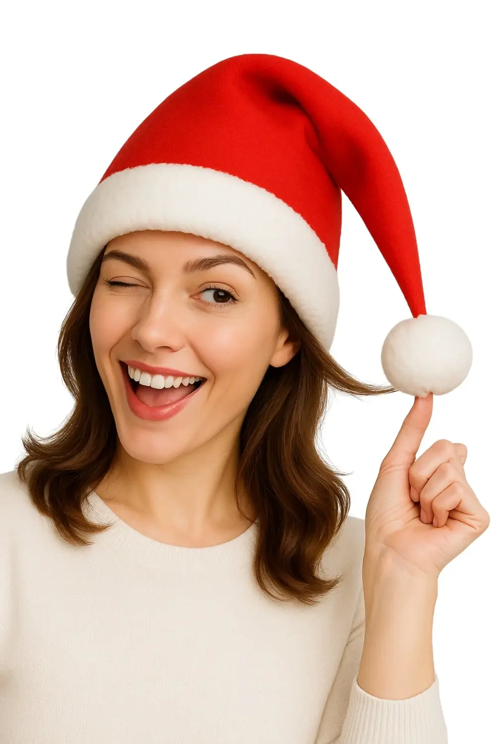 Parti Kırtasiye Yılbaşı Noel Şapkası Polar Kumaşlı Beyaz Ponponlu Kırmızı Parti K