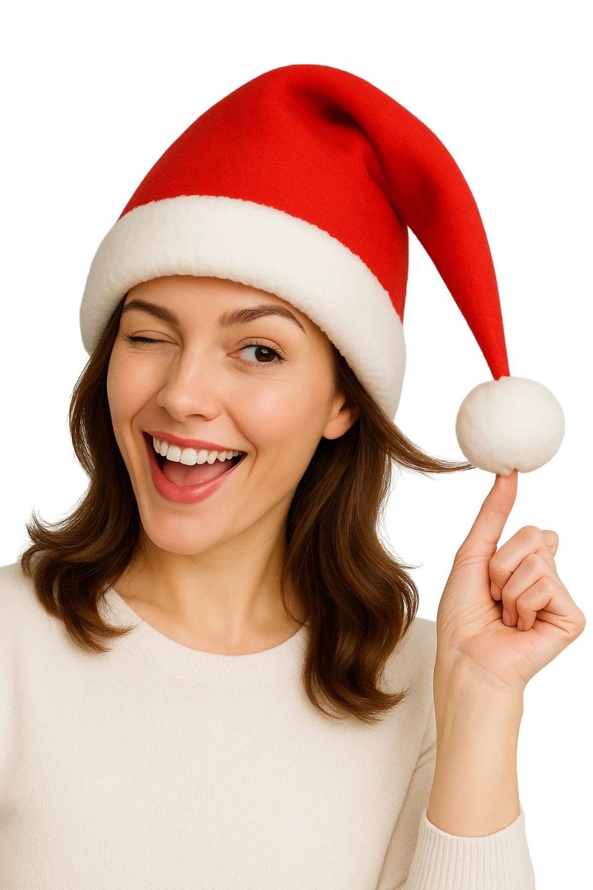 Yılbaşı Noel Şapkası Polar Kumaşlı Beyaz Ponponlu Kırmızı Parti K