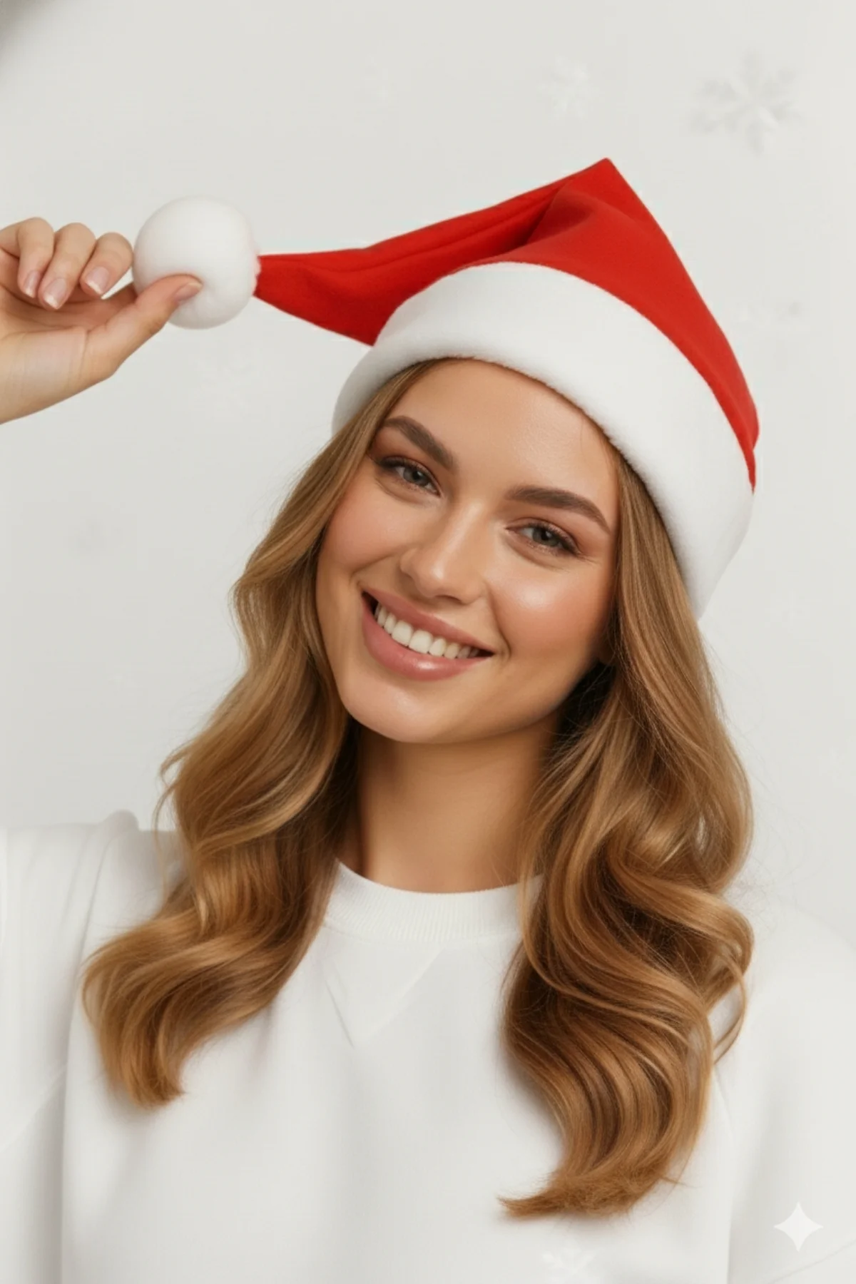 Yılbaşı Noel Şapkası Polar Kumaşlı Beyaz Ponponlu Kırmızı Parti K