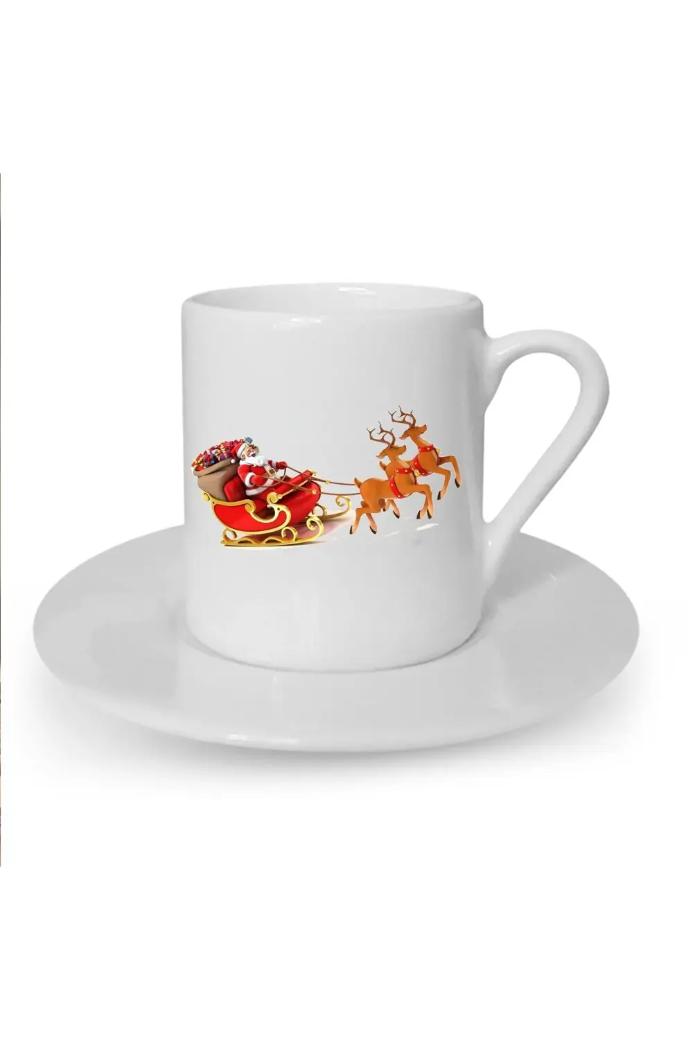 Yılbaşı Noel Temalı Baskılı Beyaz Türk Kahvesi Fincanı