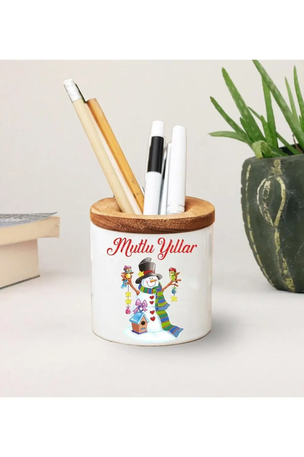 Yılbaşı Noel Temalı Baskılı Seramik Kalemlik