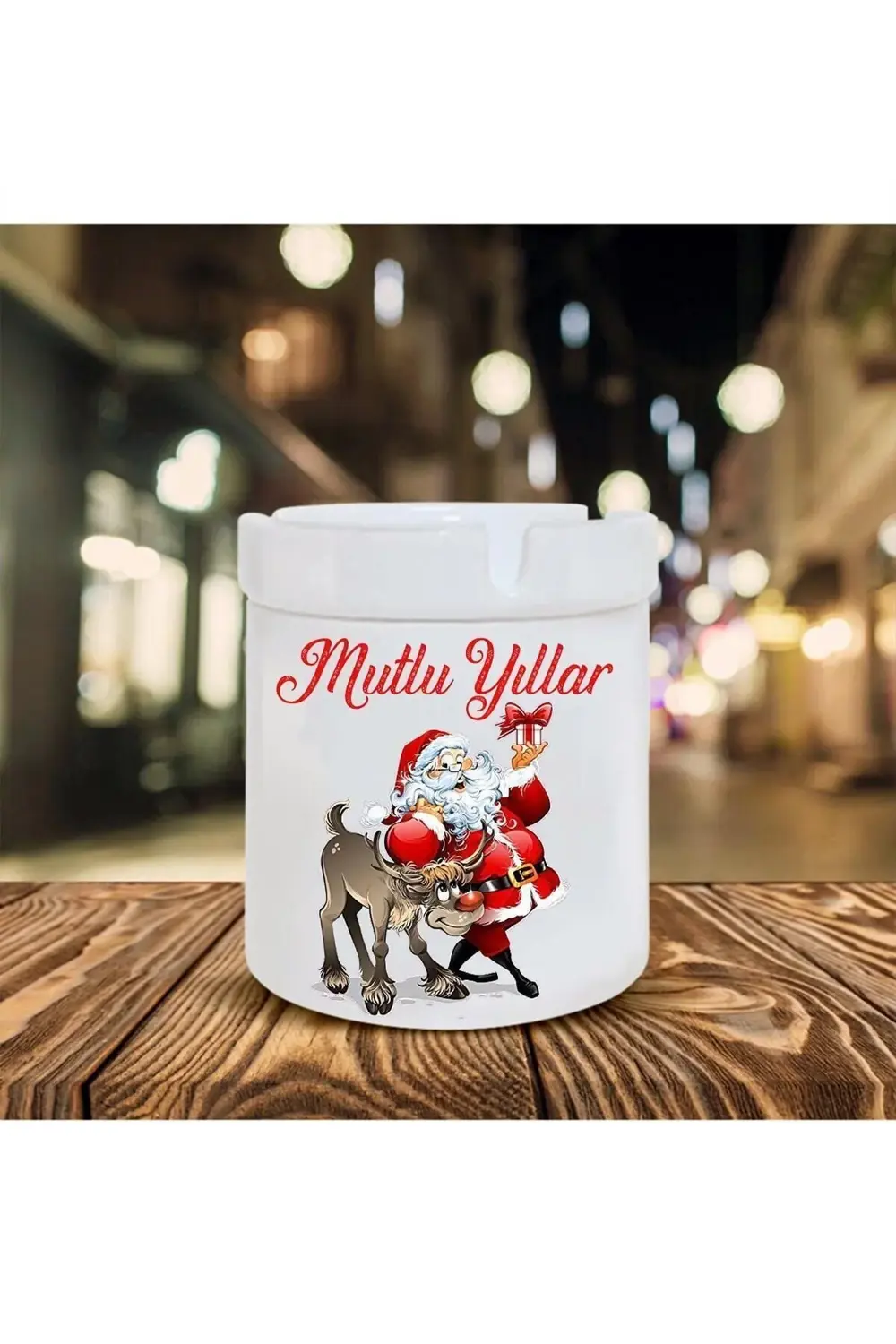 Yılbaşı Noel Temalı Baskılı Seramik Şık Küllük