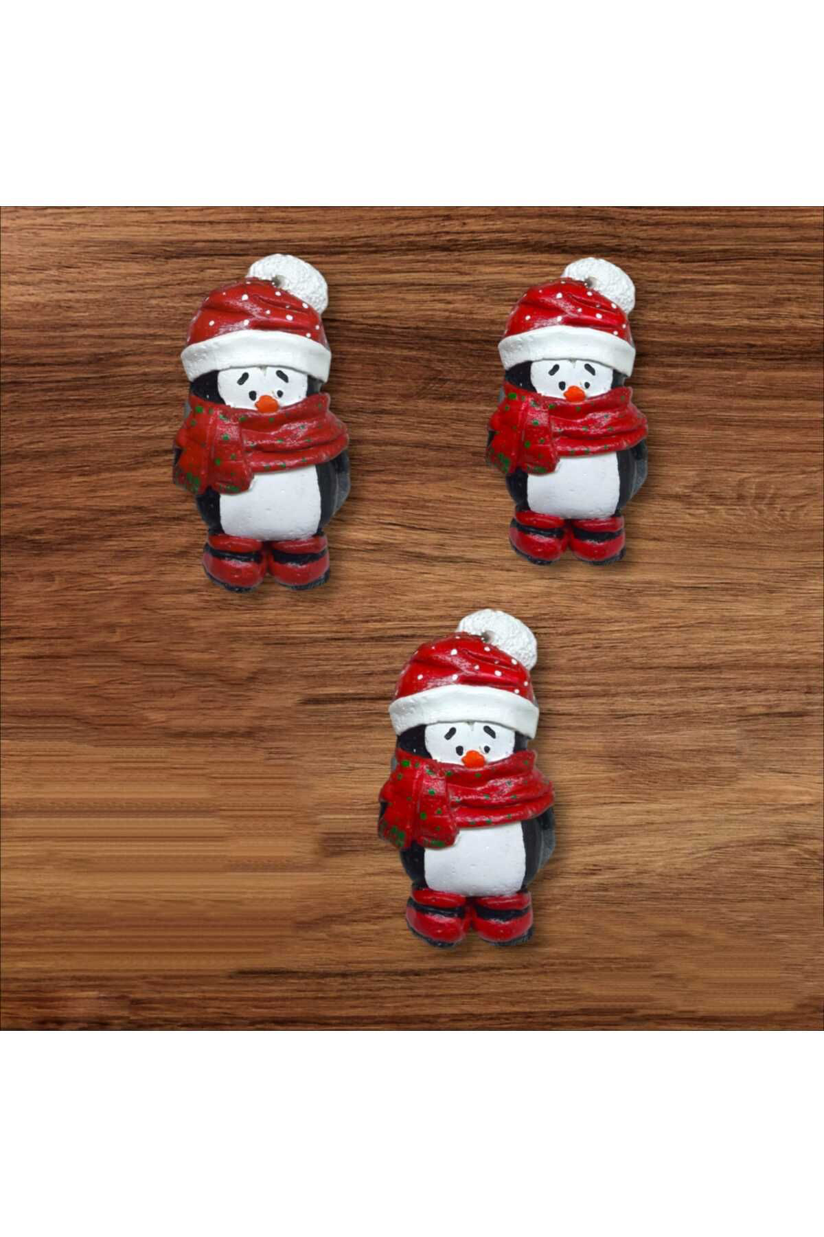 Dodemert Home Yılbaşı Penguenleri Dekoratif Beton Duvar & Kapı & Ağaç Süsü 3 Lü