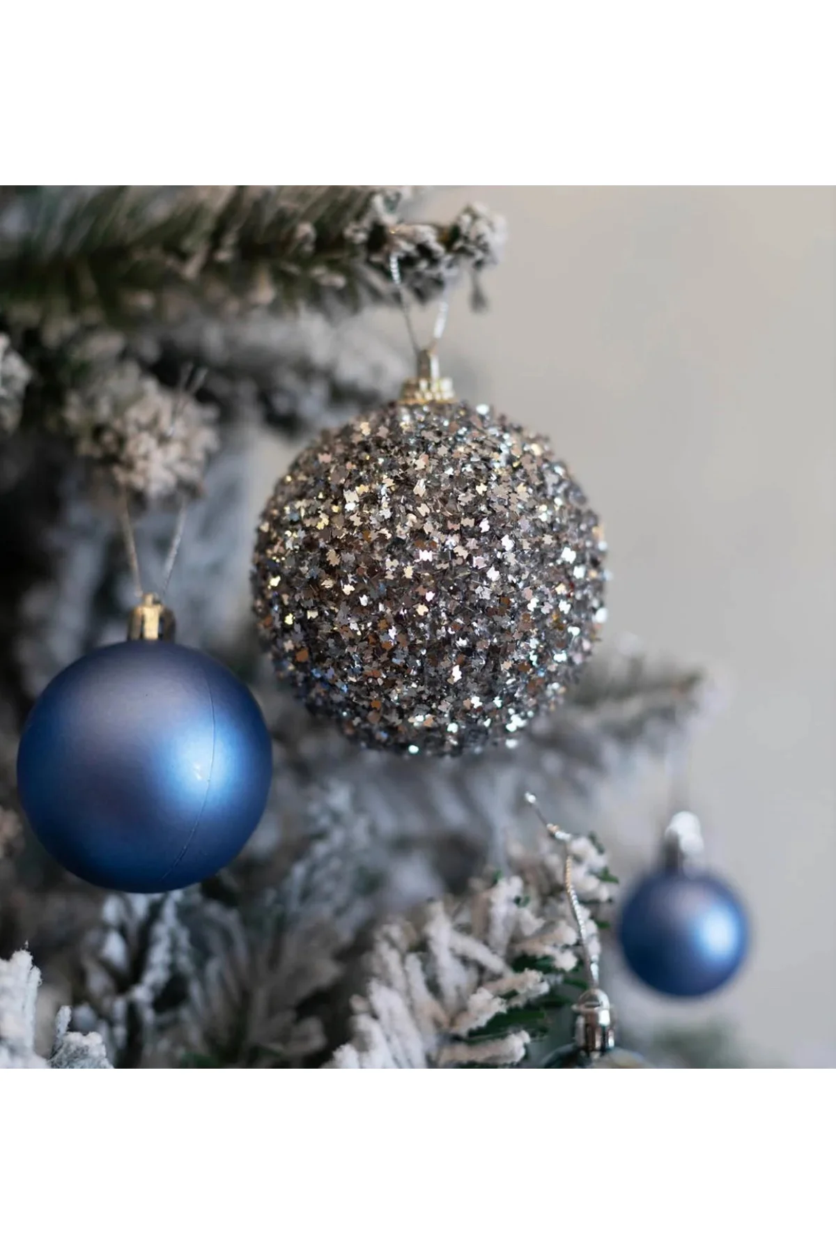 Yılbaşı Süsü 2'li Parıltılı Top Gümüş 10 cm