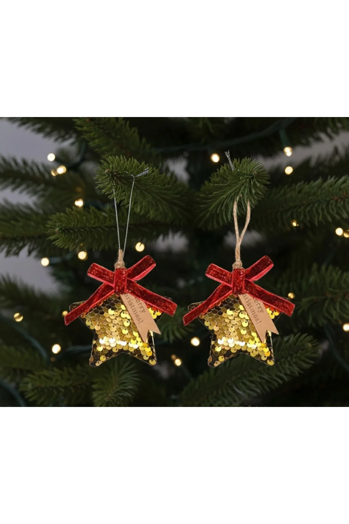 Yılbaşı Süsü 2'li Pullu Yıldız Altın 8 cm