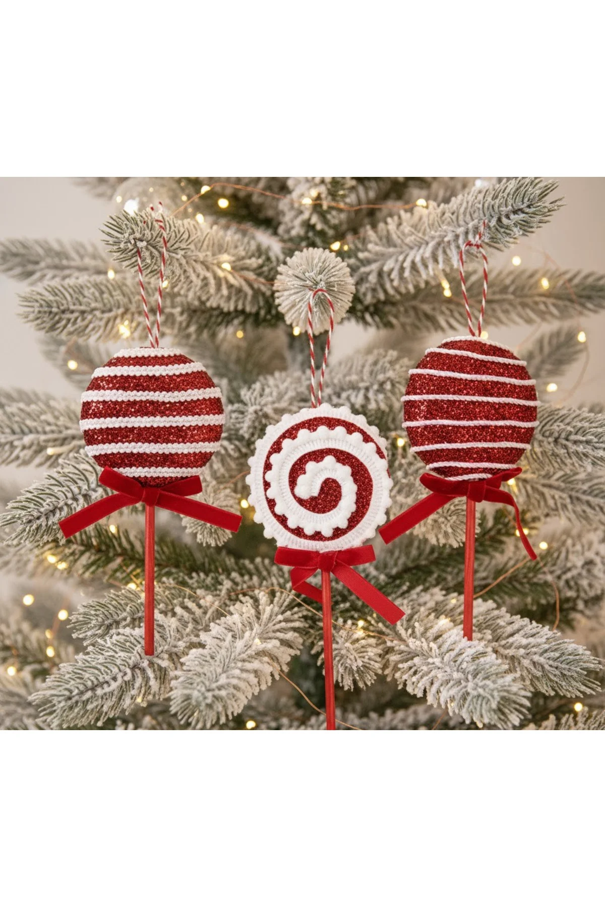 Yılbaşı Süsü 3 lü Lolipop Kırmızı 15 cm