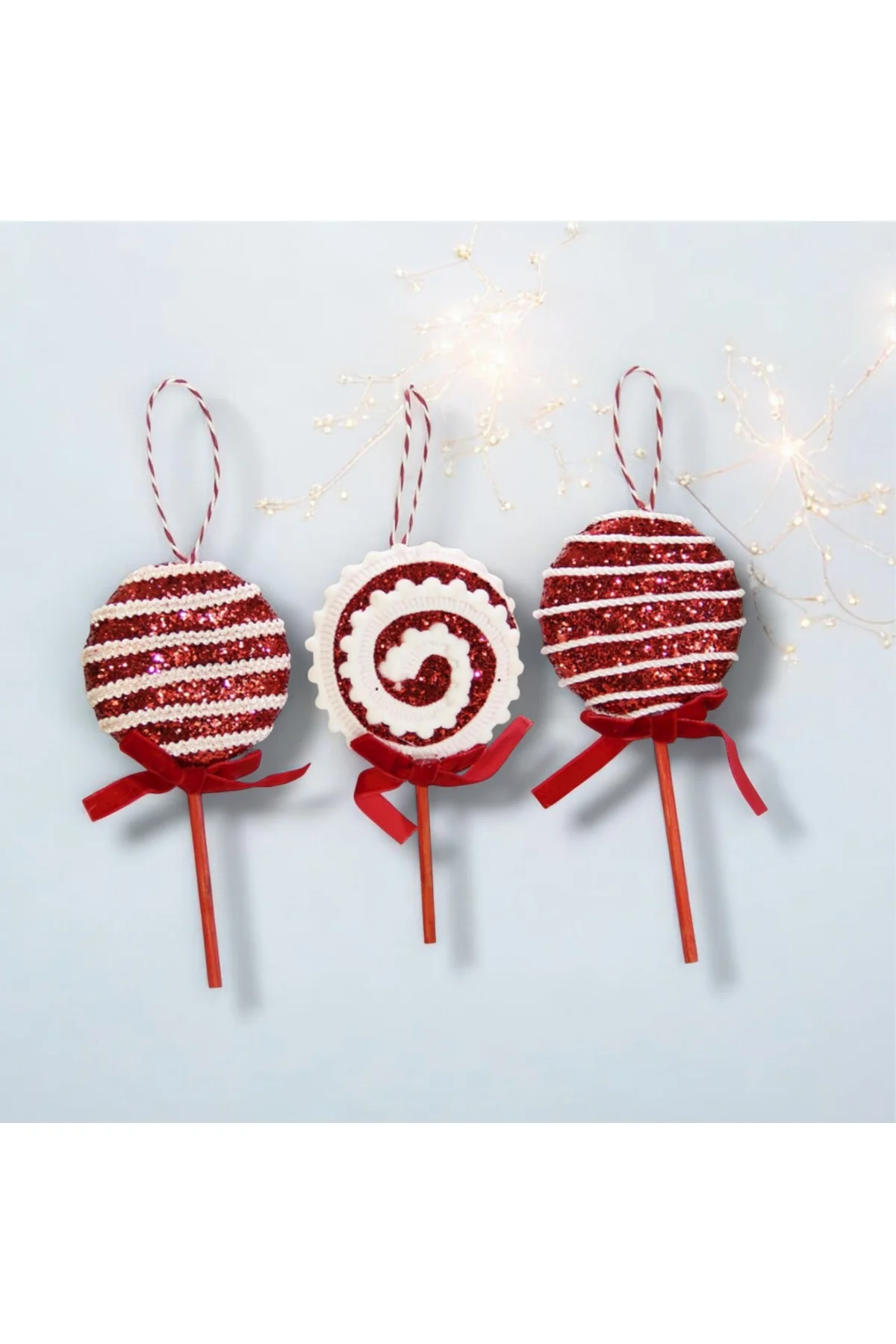 Yılbaşı Süsü 3 lü Lolipop Kırmızı 15 cm