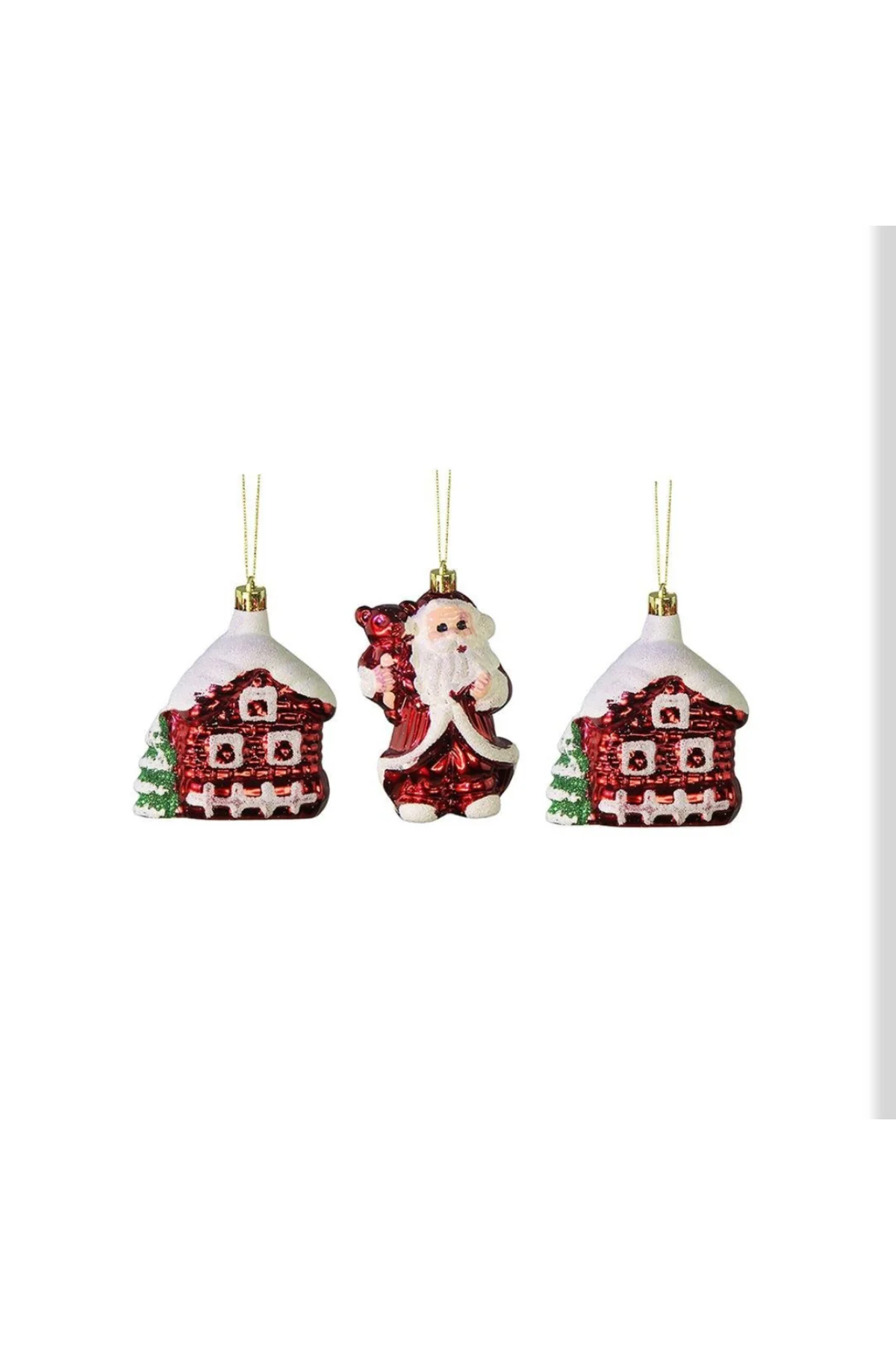 Yılbaşı Süsü 3'lü Noel Baba ve Ev Kırmızı 6 cm