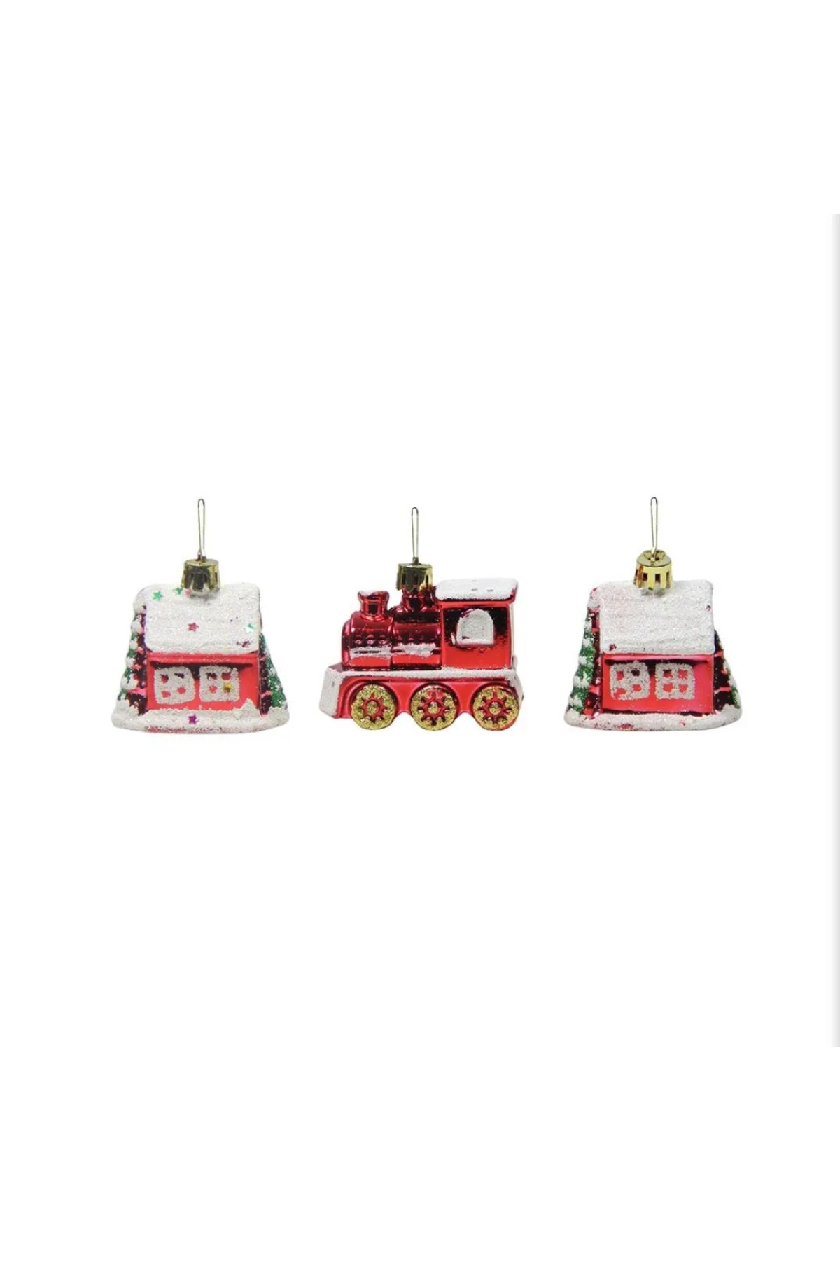 Yılbaşı Süsü 3'lü Tren Ev Kırmızı 6 cm