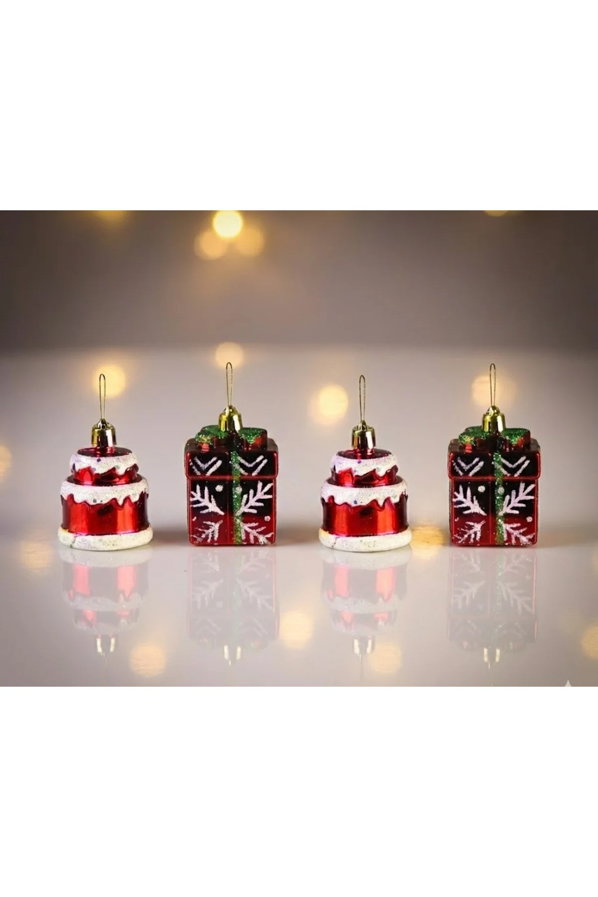 Yılbaşı Süsü 4'lü Hediye Paketi Pasta Kırmızı 6 cm