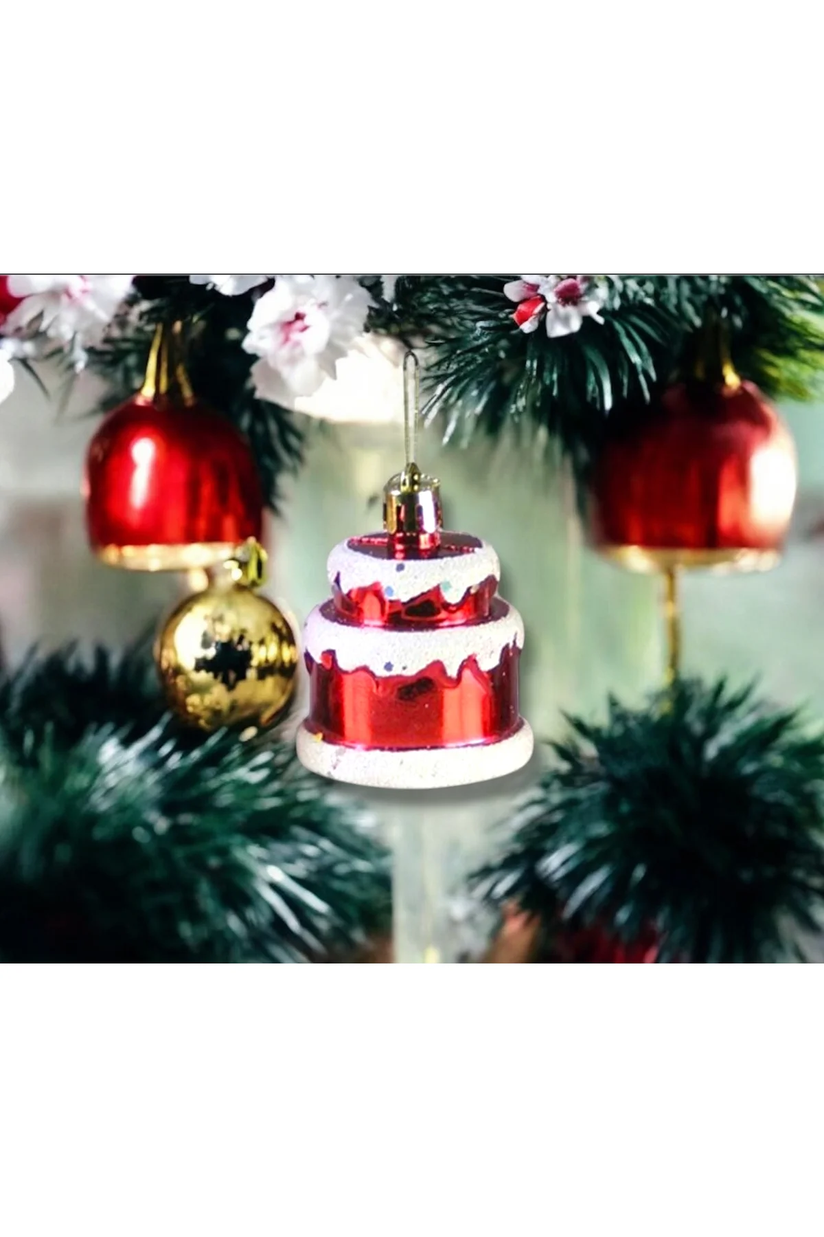 Yılbaşı Süsü 4'lü Hediye Paketi Pasta Kırmızı 6 cm