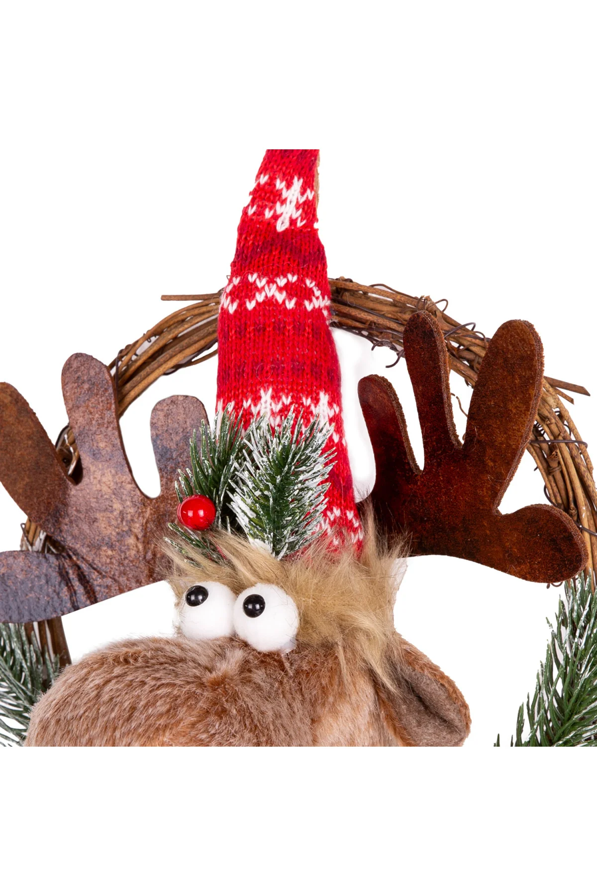 Yılbaşı Süsü Çelenk Geyik Figürlü Kahverengi 20x15x30 Cm.