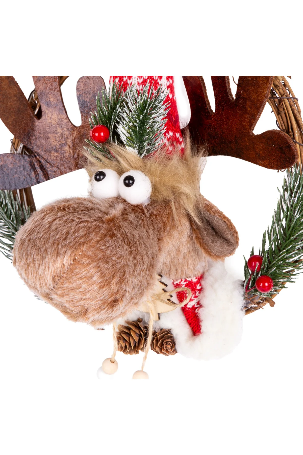 Yılbaşı Süsü Çelenk Geyik Figürlü Kahverengi 20x15x30 Cm.