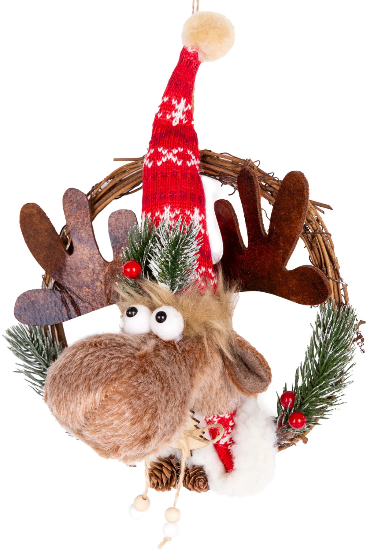 Yılbaşı Süsü Çelenk Geyik Figürlü Kahverengi 20x15x30 Cm.