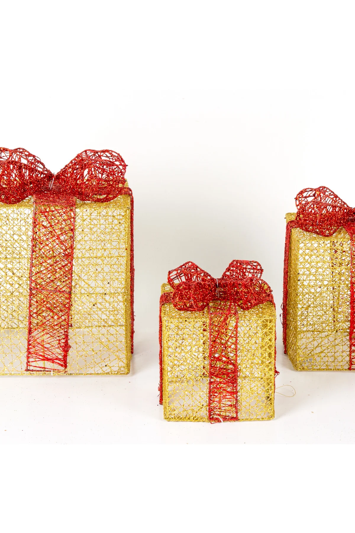 Yılbaşı Süsü Kırmızı Fiyonklu Büyük Hediye Paketi 3'lü Set Dore