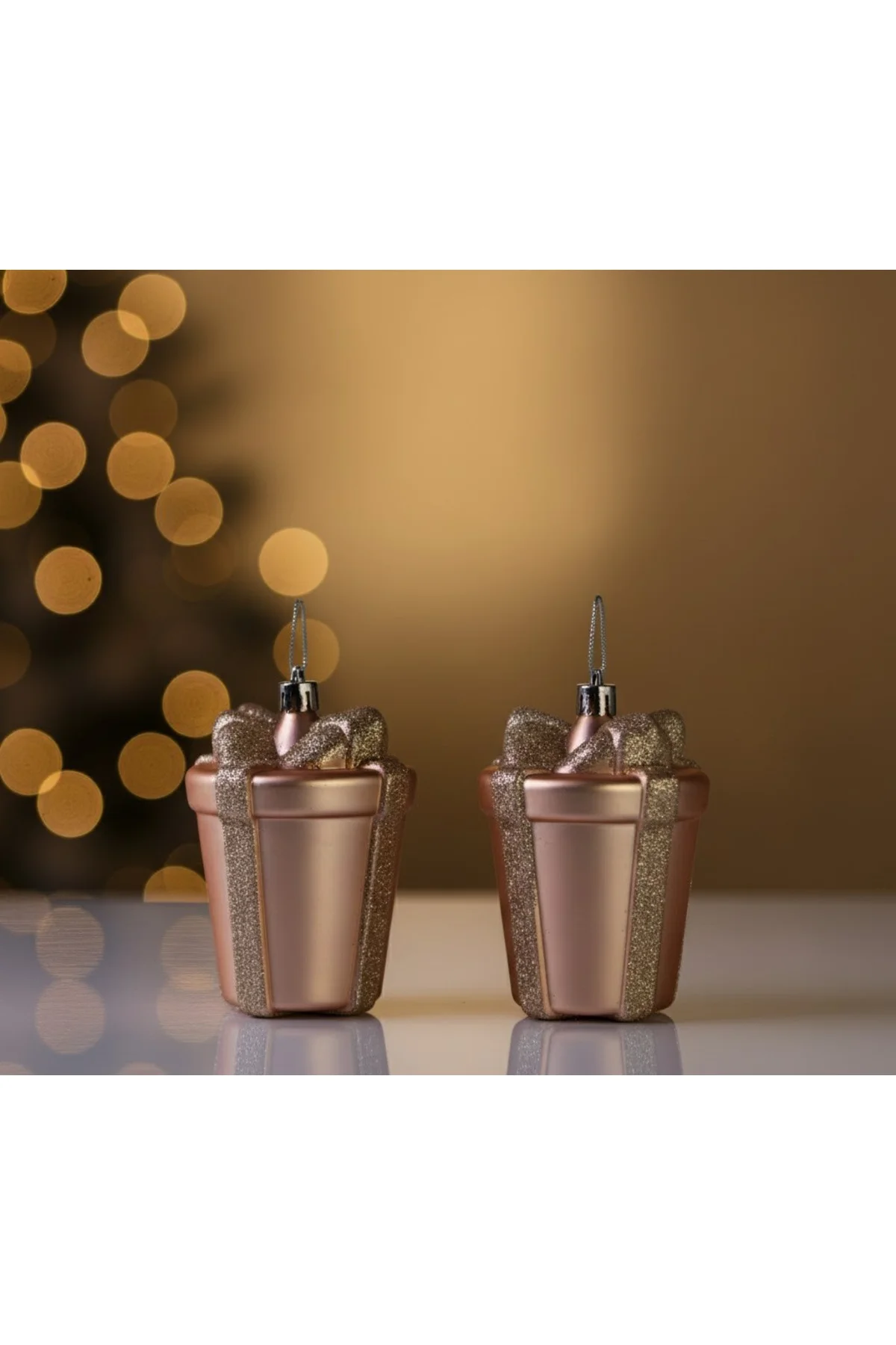 Yılbaşı Süsü Simli Mat Hediye Paketi 2'li Rose 10 cm